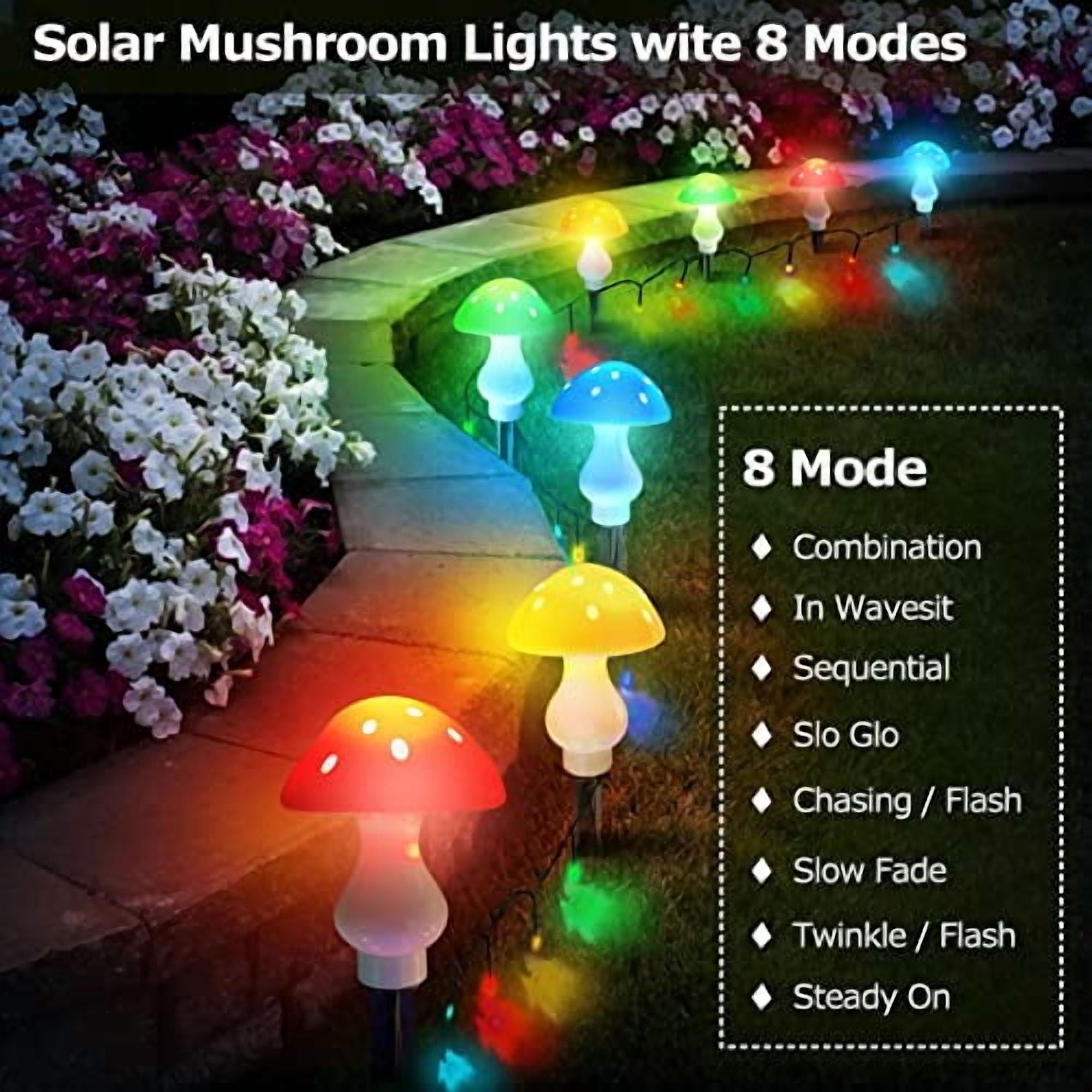 Upgraded Outdoor Solar Garden Lights,8 Pack LED Mushroom Outdoor 8 Modes Waterproof Solar Powered Landscape Cute Fairy String Light for Yard Patio Outside Decor（Multicolor）