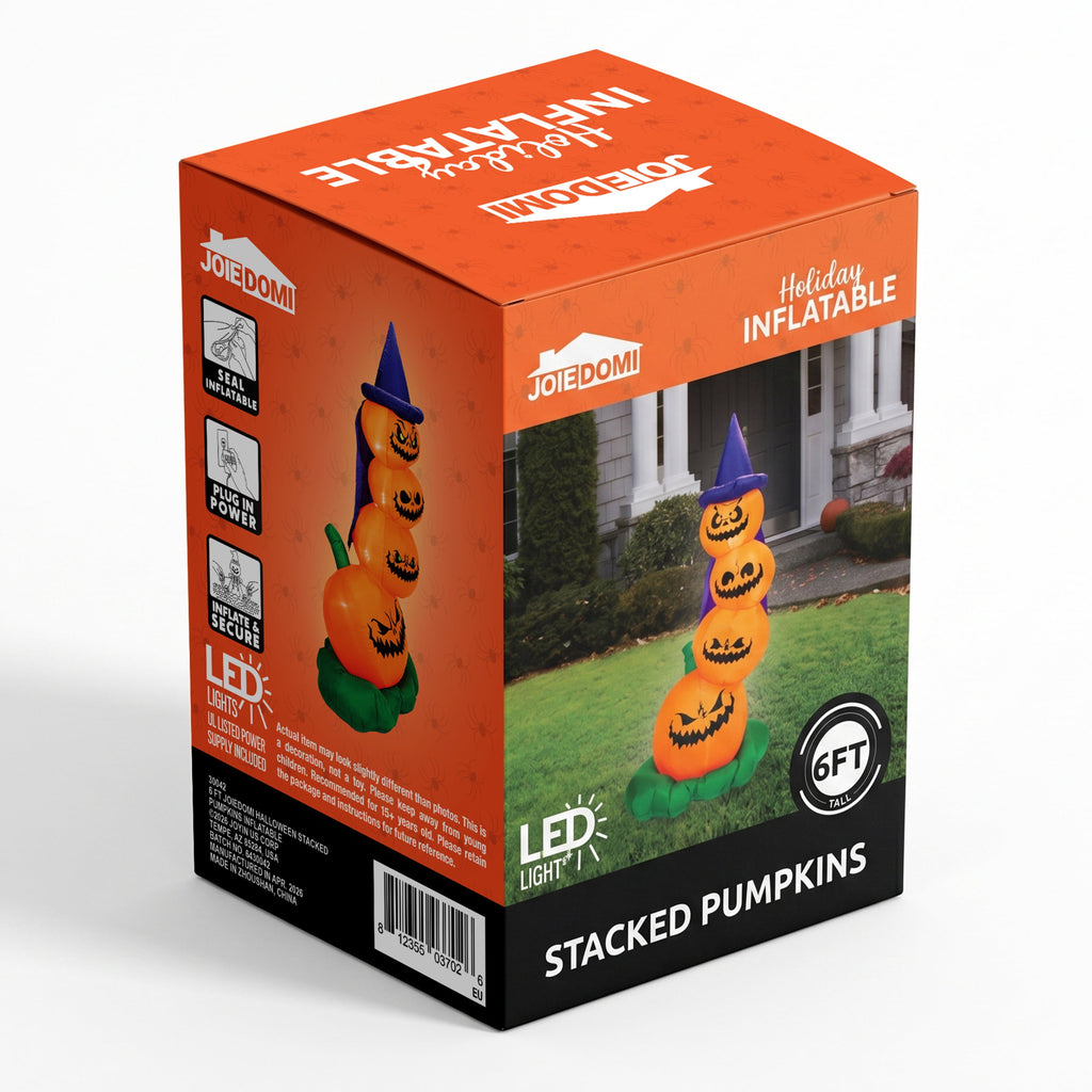 Joyfy 6 FT Halloween Inflatables Stacked Pumpkins with Build-in LEDs for Porch,Halloween Pumpkin Decor Blow up Yard Decorations