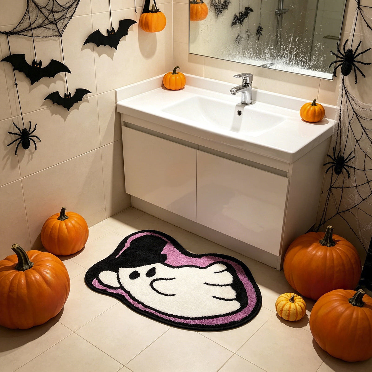 Halloween Doormat Ghost Bath Mat 23.6x15.7in Secure-Grip Absorbent Soft Faux Fur Rug for Bathroom Bedroom Living Room Decor by OVFUIZ