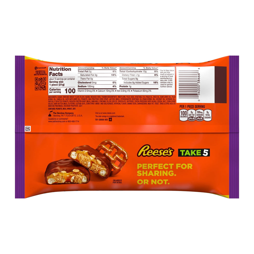 (2 pack) Reese's Take 5 Pretzel, Peanut and Chocolate Snack Size Halloween Candy, Bag 11.25 oz
