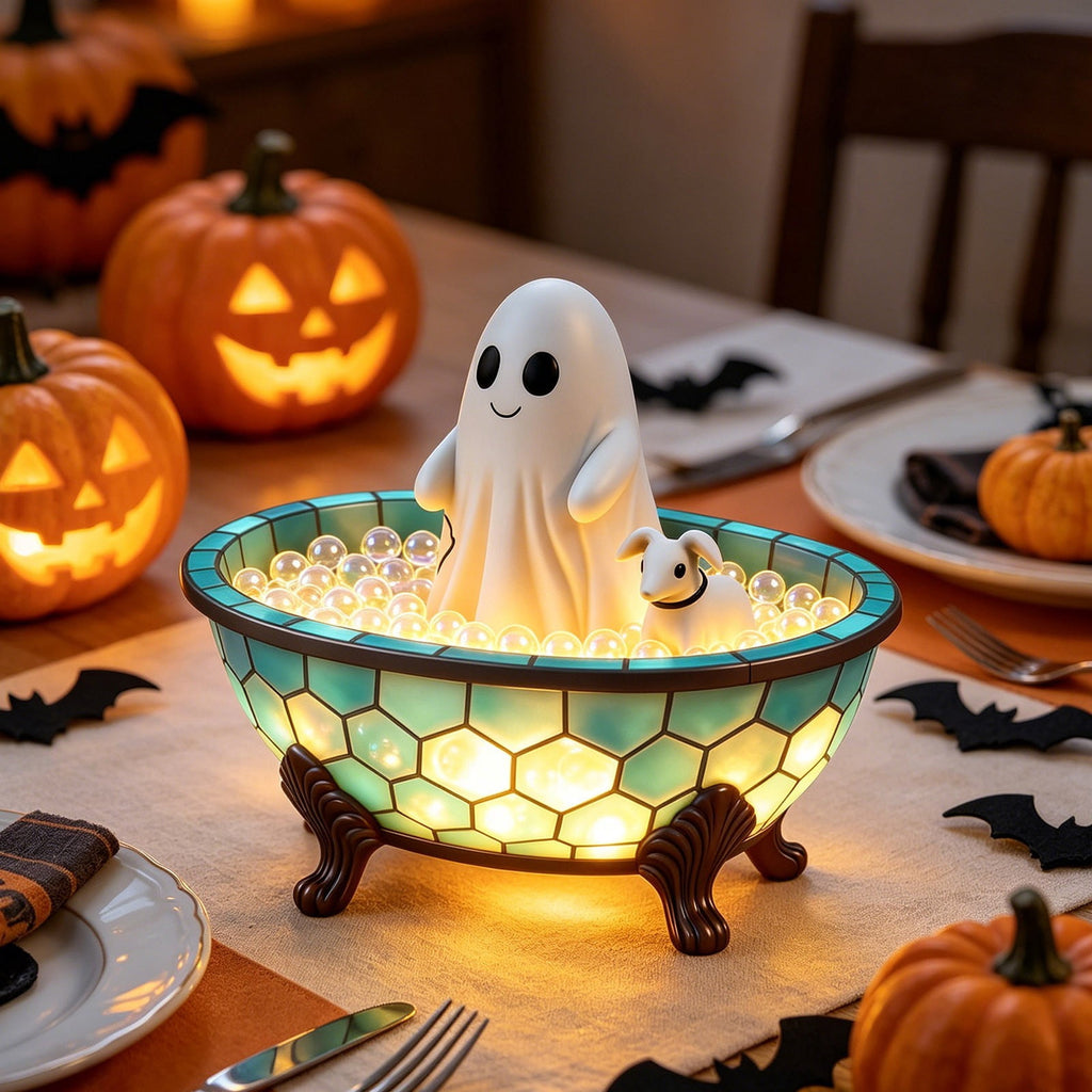 Clearance Halloween Decor-Halloween Decorations Indoor-Light up Ghost in Glass Like-Cute Ghost with Light for Home Kitchen Mantel Tabletop Party Decor and Holiday Decorations Best Halloween Gifts