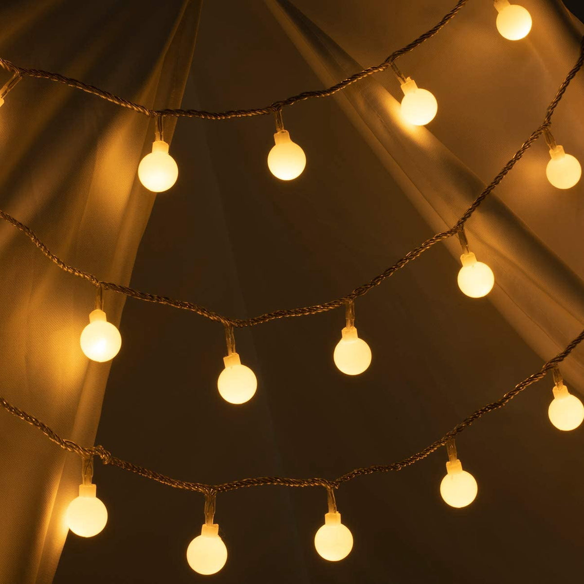 Bibana 100 LED 49 FT Globe Ball String Lights Fairy String Lights Plug in with Remote 8 Modes Extendable for Indoor Outdoor Wedding Birthday Christmas Tree Garden Decor (White)