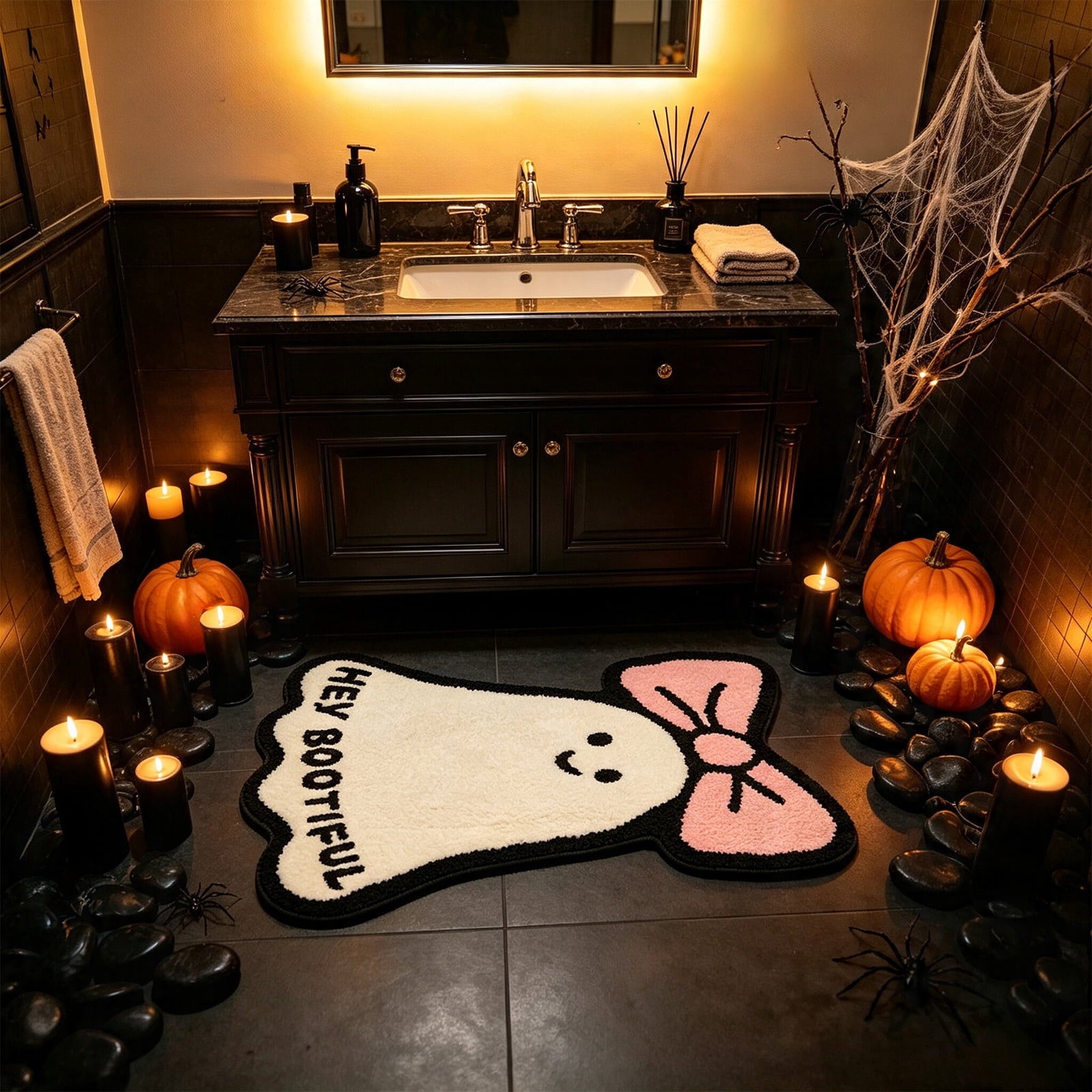 Pink Halloween Decor Ghost Candy Bowl Figurine with Bow and Scalloped Holder for Indoor Tabletop Decor and Party Favor Display