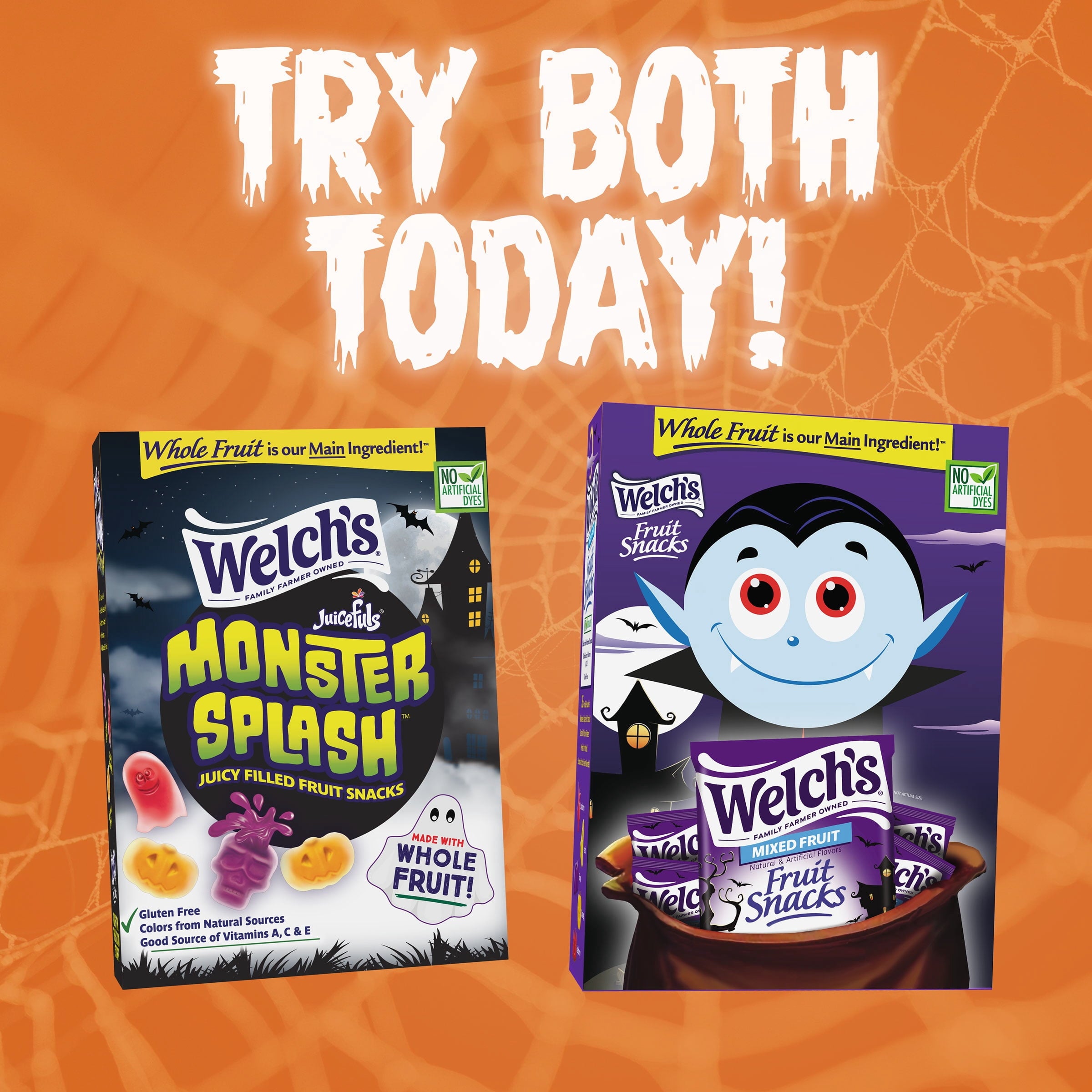 Welch's Juicefuls Monster Splash, Halloween Soft Kids Snacks, 0.5 oz, 16 Count