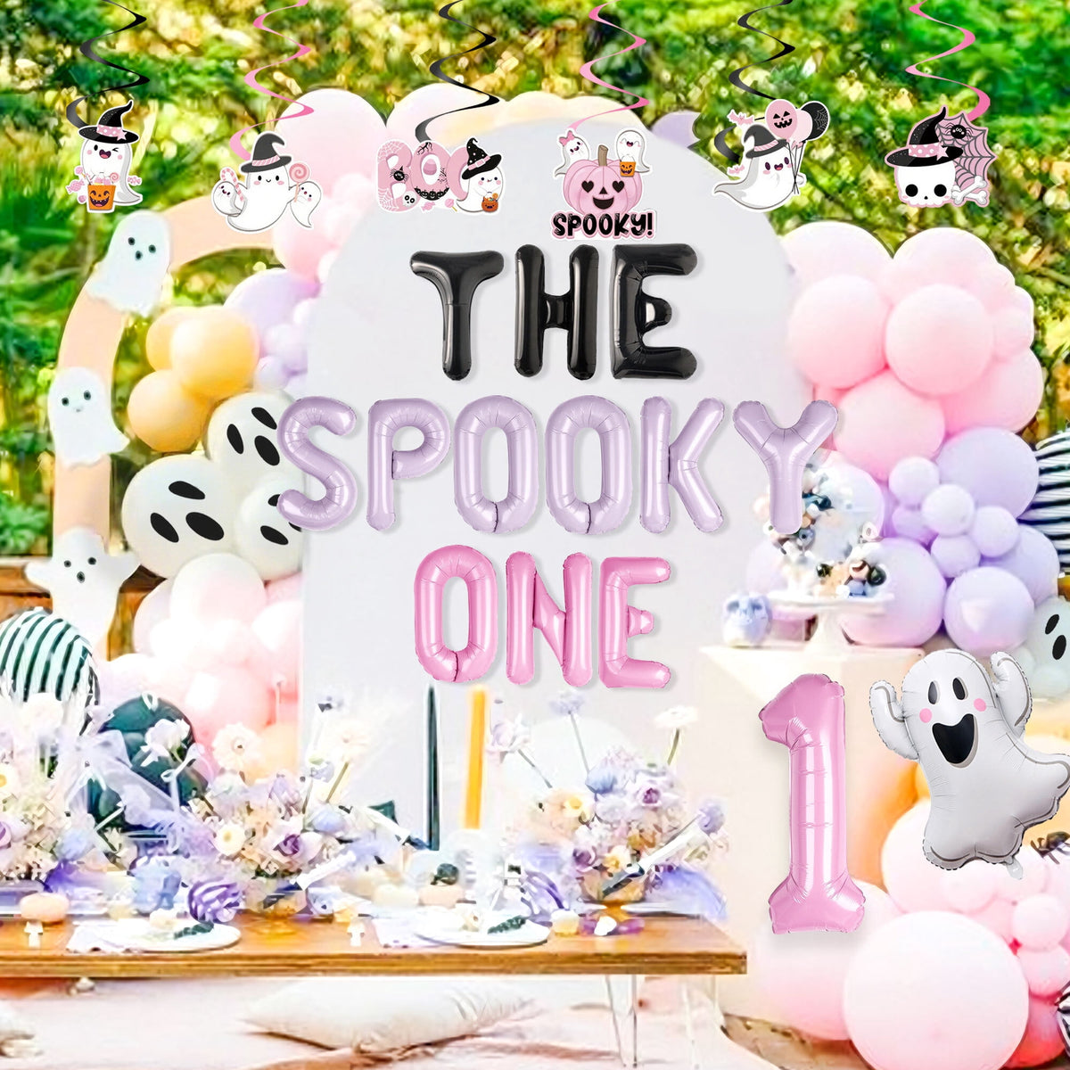 Halloween Party Decorations Set - The Spooky One Theme with Pink Purple Balloons & Ghost Decor