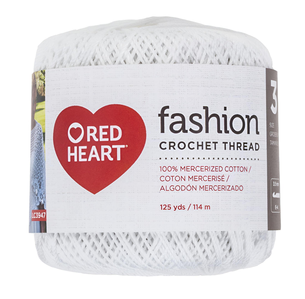 Red Heart Fashion Cotton Size 3 Mercerized White Yarn, 1 Each