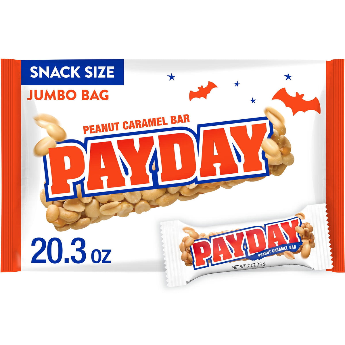 PayDay Peanut Caramel Snack Size, Halloween Candy Jumbo Bag, 20.3 oz