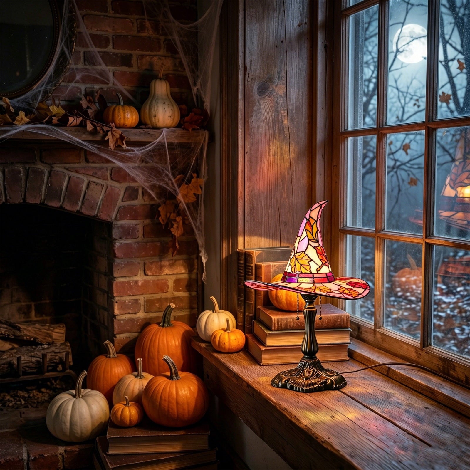Halloween Decor Witch Hat Lamp, LED Halloween Night Light, Halloween Decorations Indoor, Witchy Decor for Shelf Mantel Table, Gothic Home Decoration