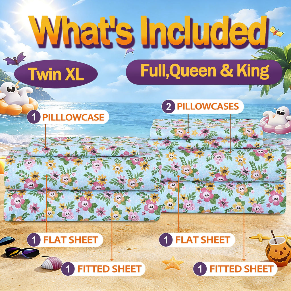 Summerween Crafted by Catherine Full 4-Piece Sheet Set, Black & White Nautical Ghosts