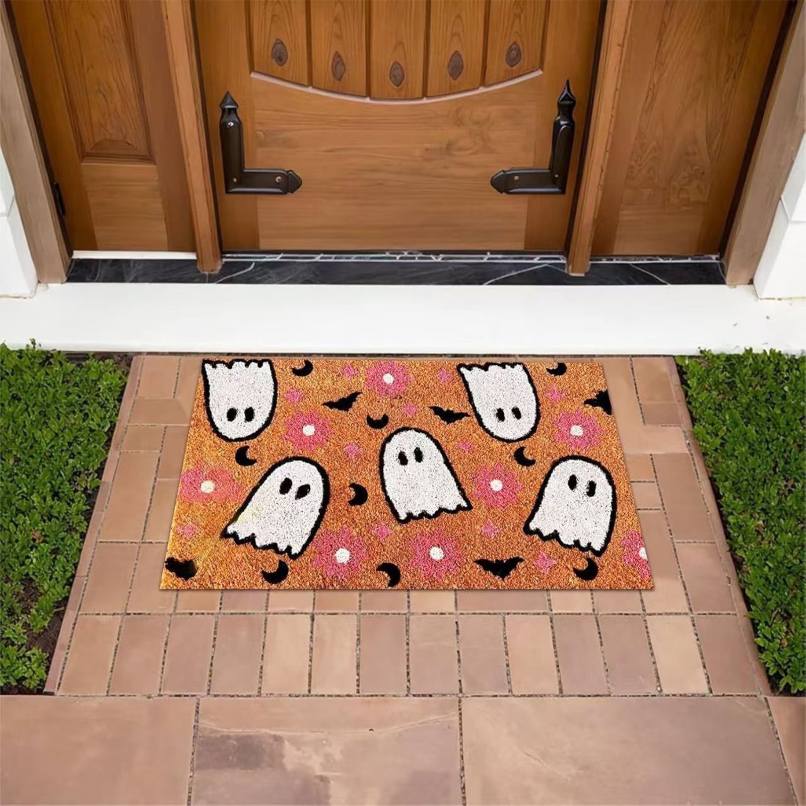 Front Door Mat Indoor Outdoor Entrance Rug, Semicircular Entrance Mat, Half Round Waterproo Non-Slip Durable Rubber Doormat for Garage, Patio, 29.5 inch