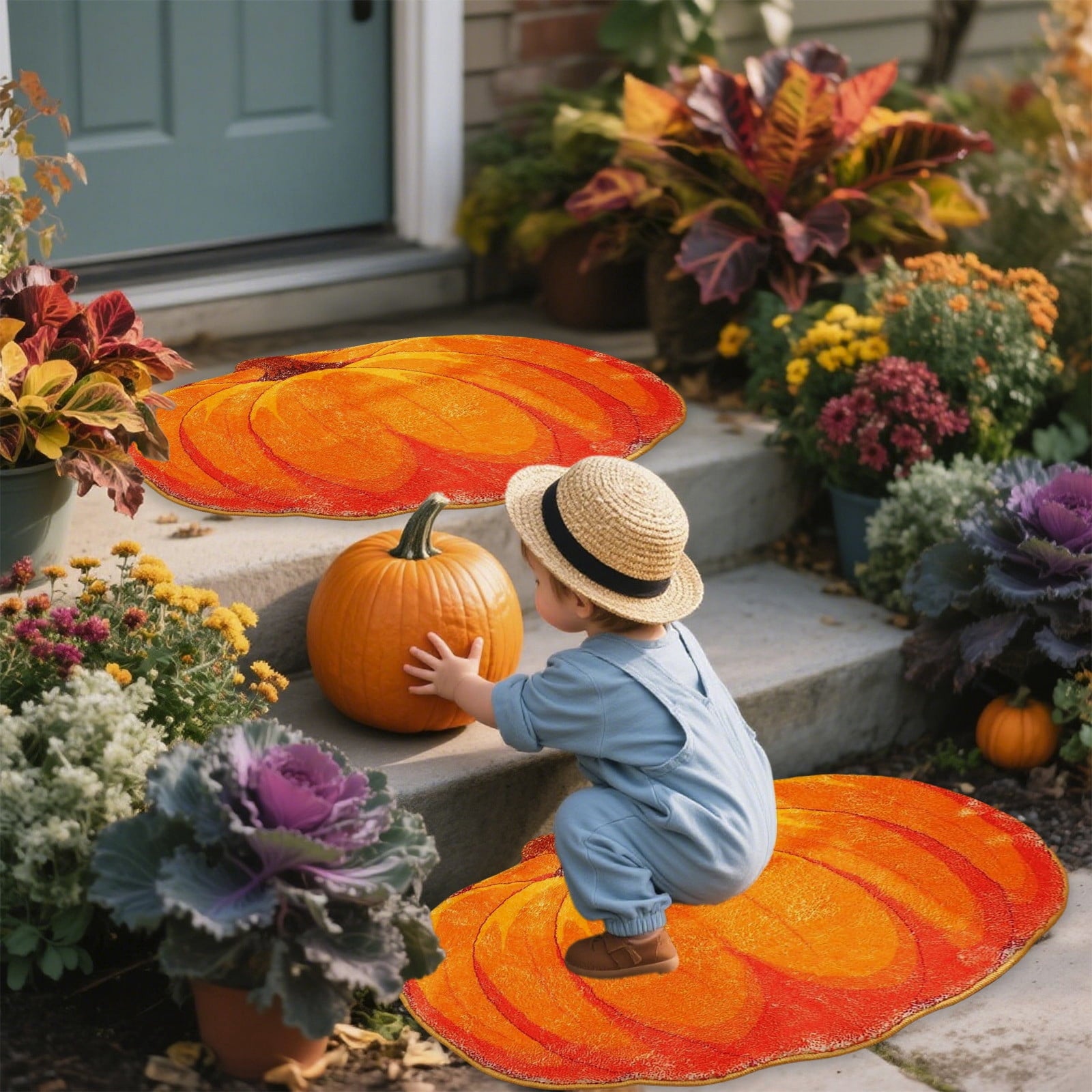 Cute Pumpkin Shaped Doormats, 15.7''x23.6'' Soft Non Slip Decorative Rugs for Front Door Bedroom Bathroom, Halloween & Thanksgiving Supplies
