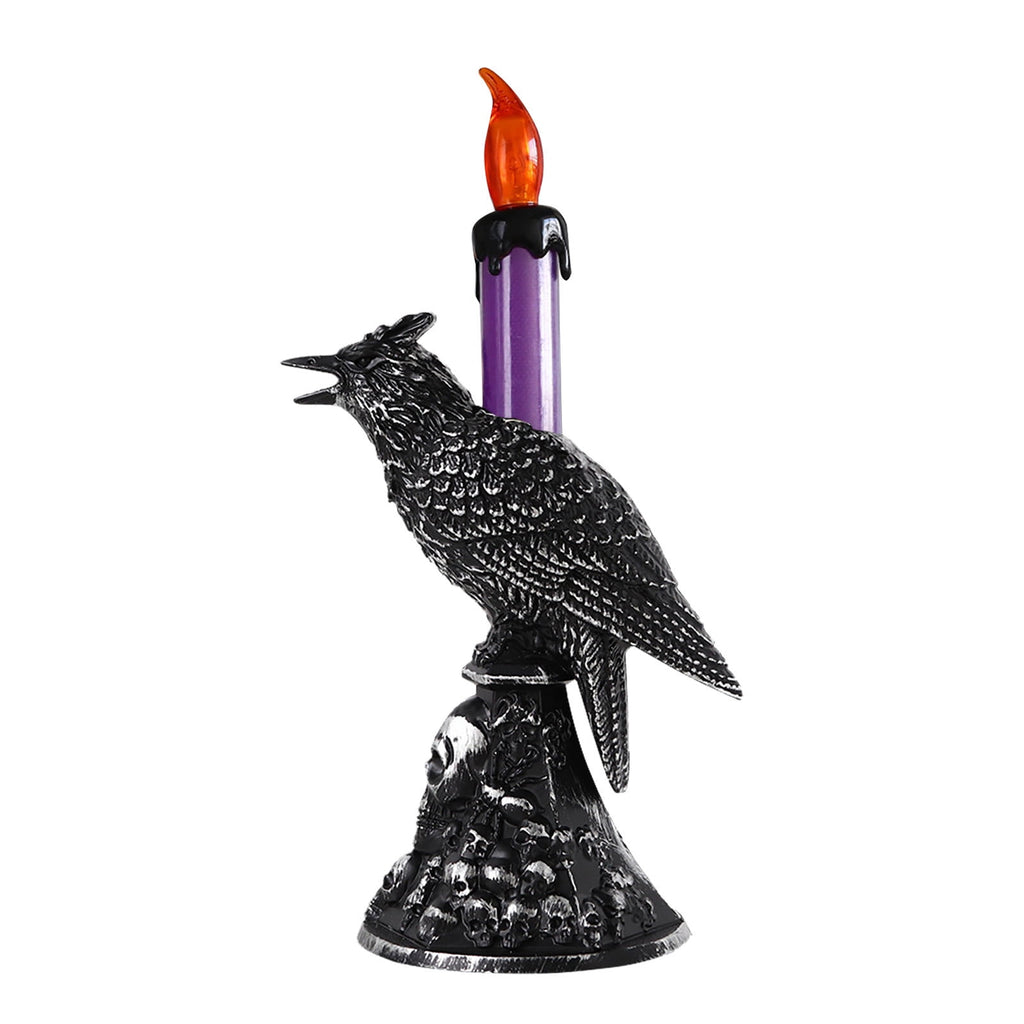 Gothic Mysterious Crow LED Flameless Candle, Luminous Sculpture, Gothic Home Decor Accent, Raven Lamp for Halloween Gifts, Bedroom Bedside, Living Room, Orange
