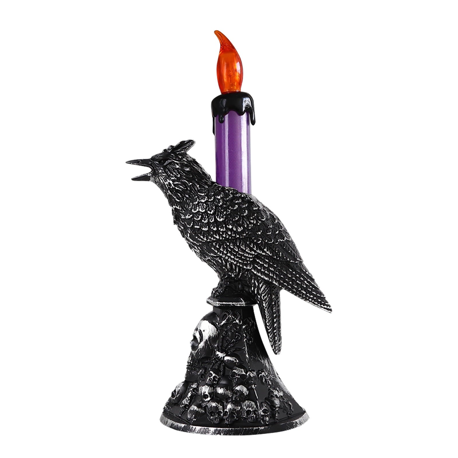 Gothic Mysterious Crow LED Flameless Candle, Luminous Sculpture, Gothic Home Decor Accent, Raven Lamp for Halloween Gifts, Bedroom Bedside, Living Room, Orange