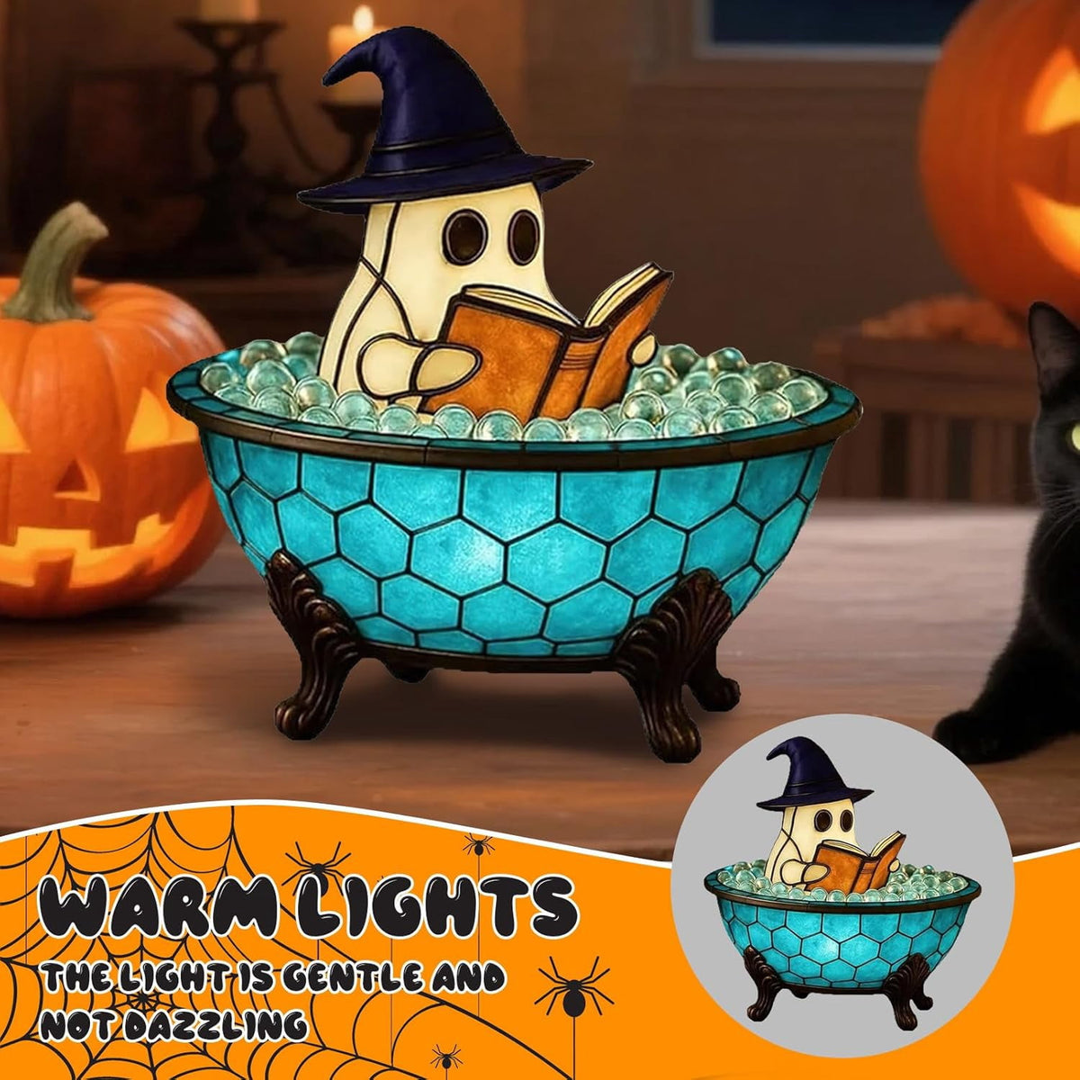 Clearance Halloween Decor-Halloween Decorations Indoor-Light up Ghost in Glass Like-Cute Ghost with Light for Home Kitchen Mantel Tabletop Party Decor and Holiday Decorations Best Halloween Gifts