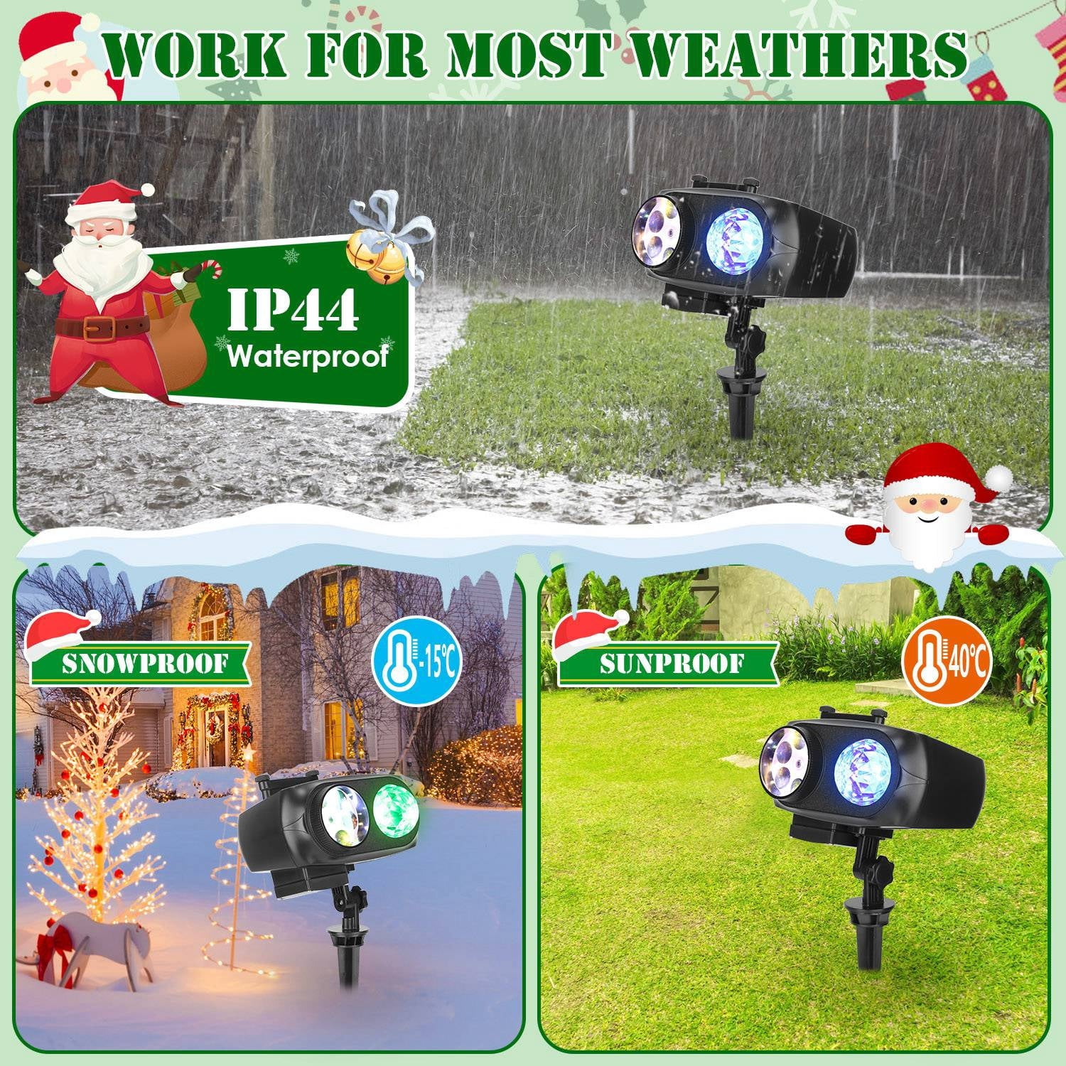 Moclever 2 in 1 Holiday Projector Lights, Indoor Outdoor LED Projection Lamp with 10-Color Ocean Wave 10 HD Slides 3 Bases Remote Control for New Year Christmas Halloween