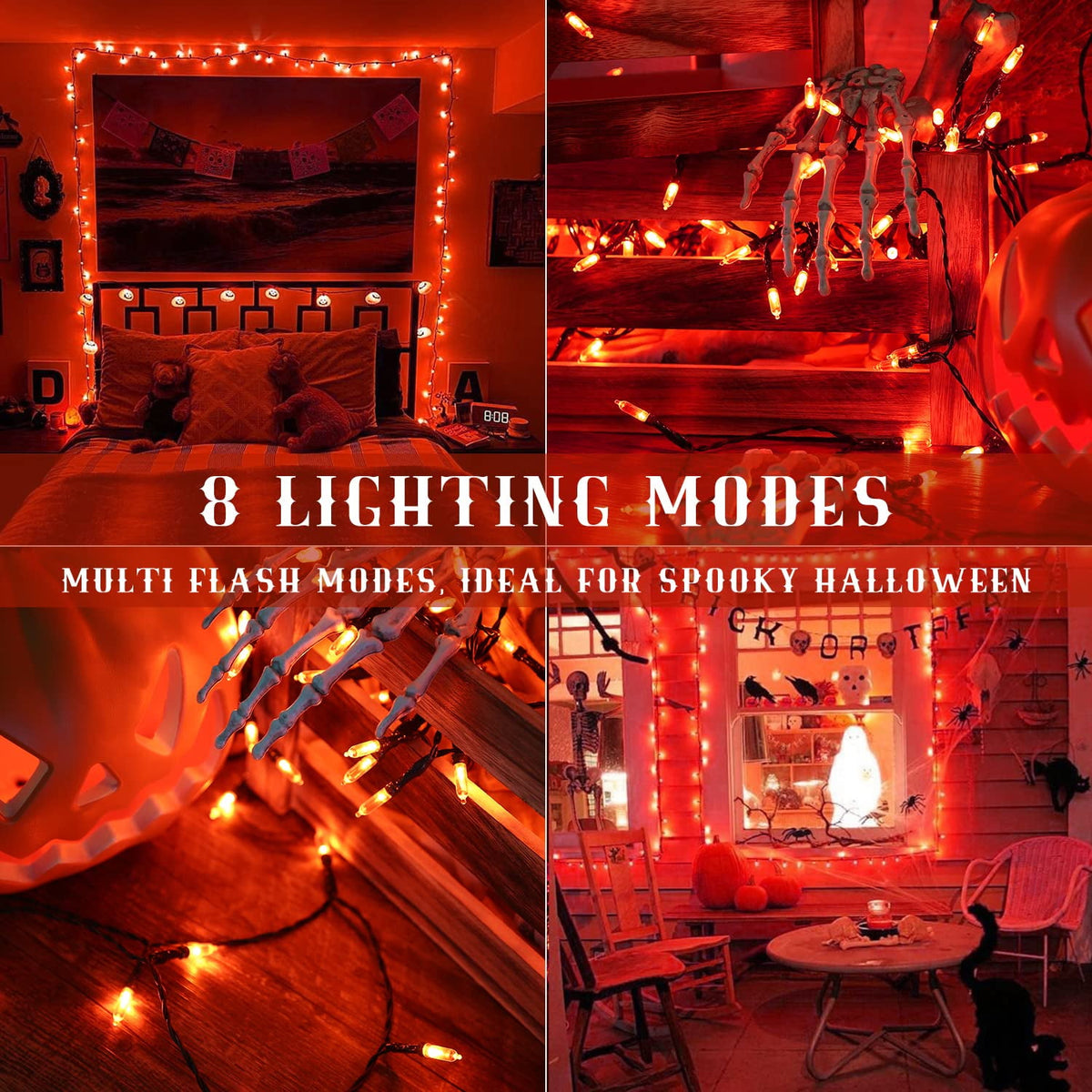 TETOU Halloween Lights, 33ft 100 LED Battery Halloween Lights, 8 Modes String Lights with Timer, Indoor Outdoor Waterproof mini Lights String for Halloween Bedroom Patio Decor - Orange & Purple