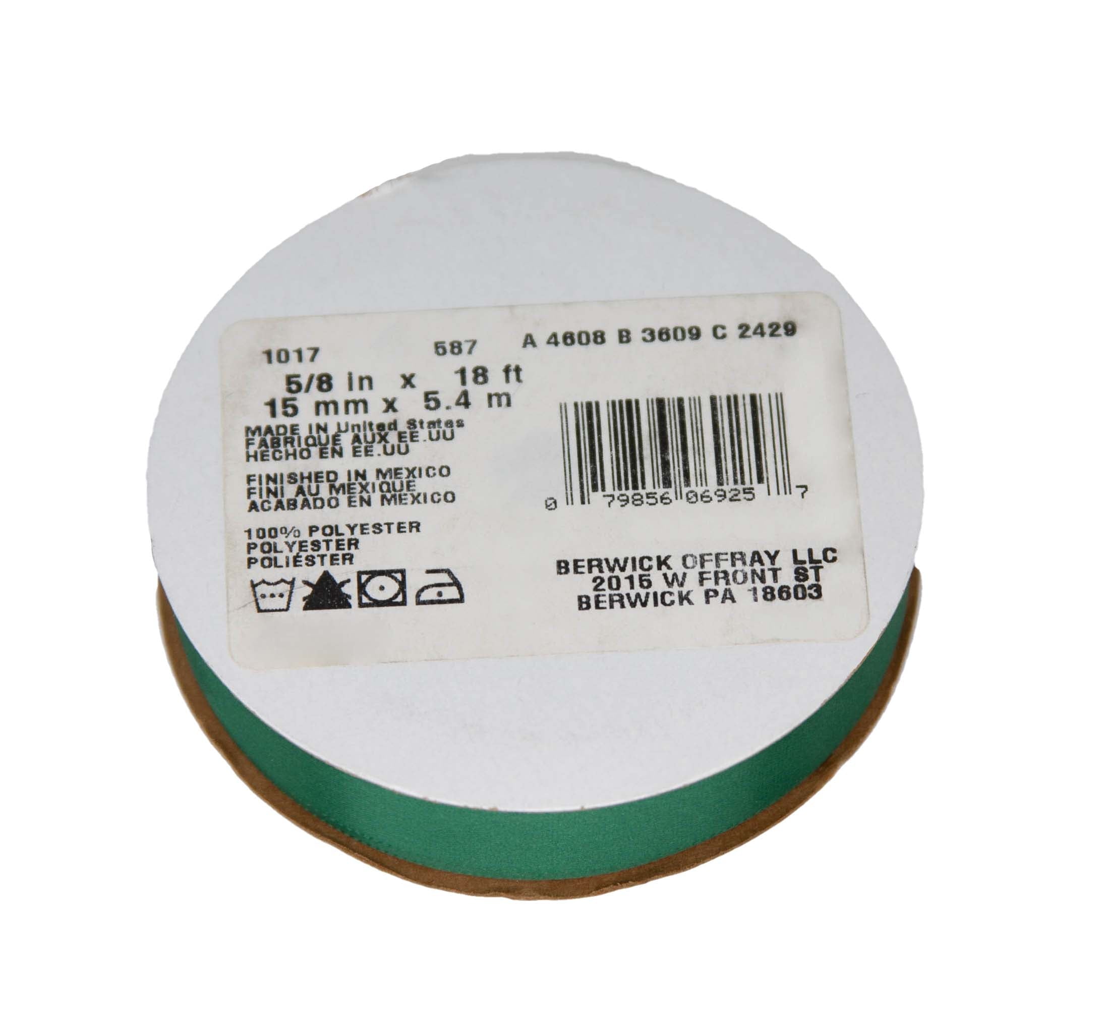 (3 pack) Offray Ribbon, Forest Green 5/8 inch Single Face Satin Polyester Ribbon, 18 feet