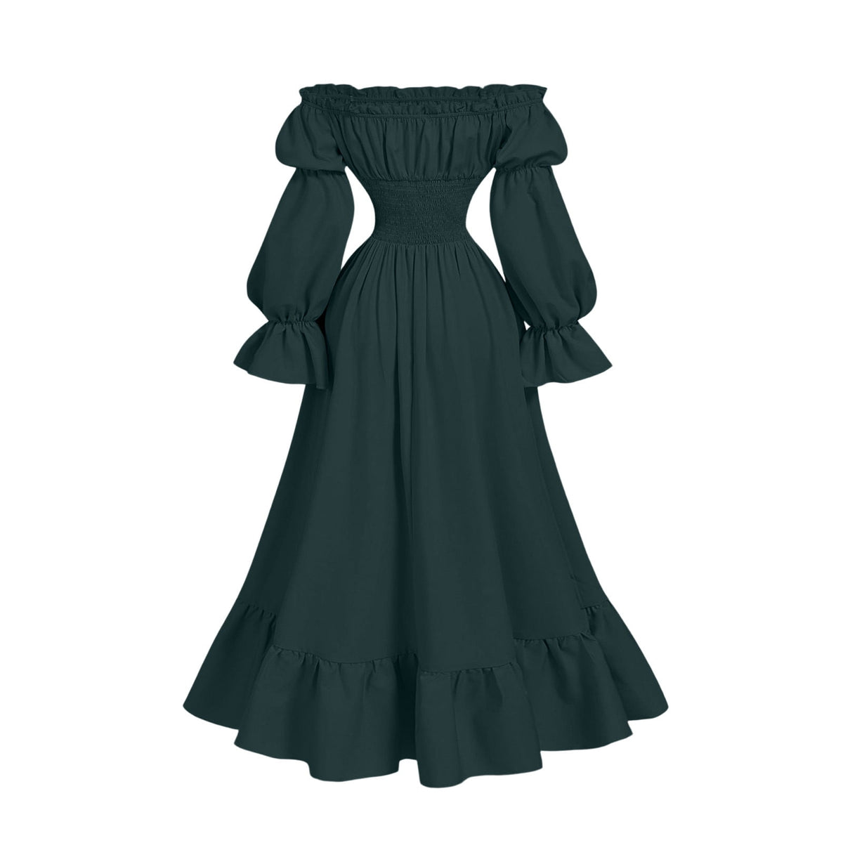 QATAINLAV Renaissance Costume Women Vintage Medieval Dress Cold Shoulder Short Sleeve Peasant Pirate Irish Maxi Dresses, Black, L