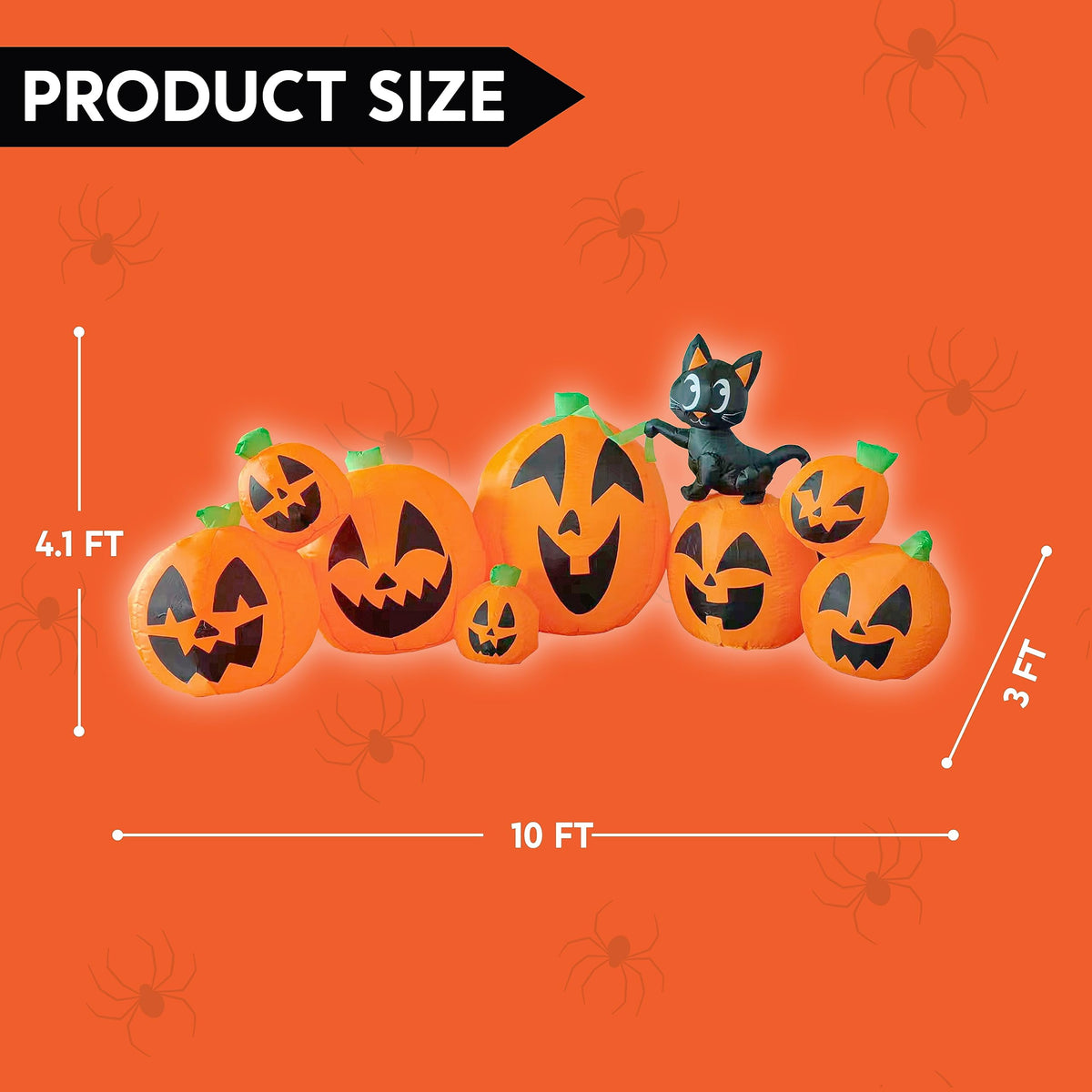 Joyfy 7 ft Halloween Inflatable Long Pumpkin with Witch's Cat Decorations Inflatables with Build-in LEDs,Halloween Decor Outdoor Blow Up Yard Decorations