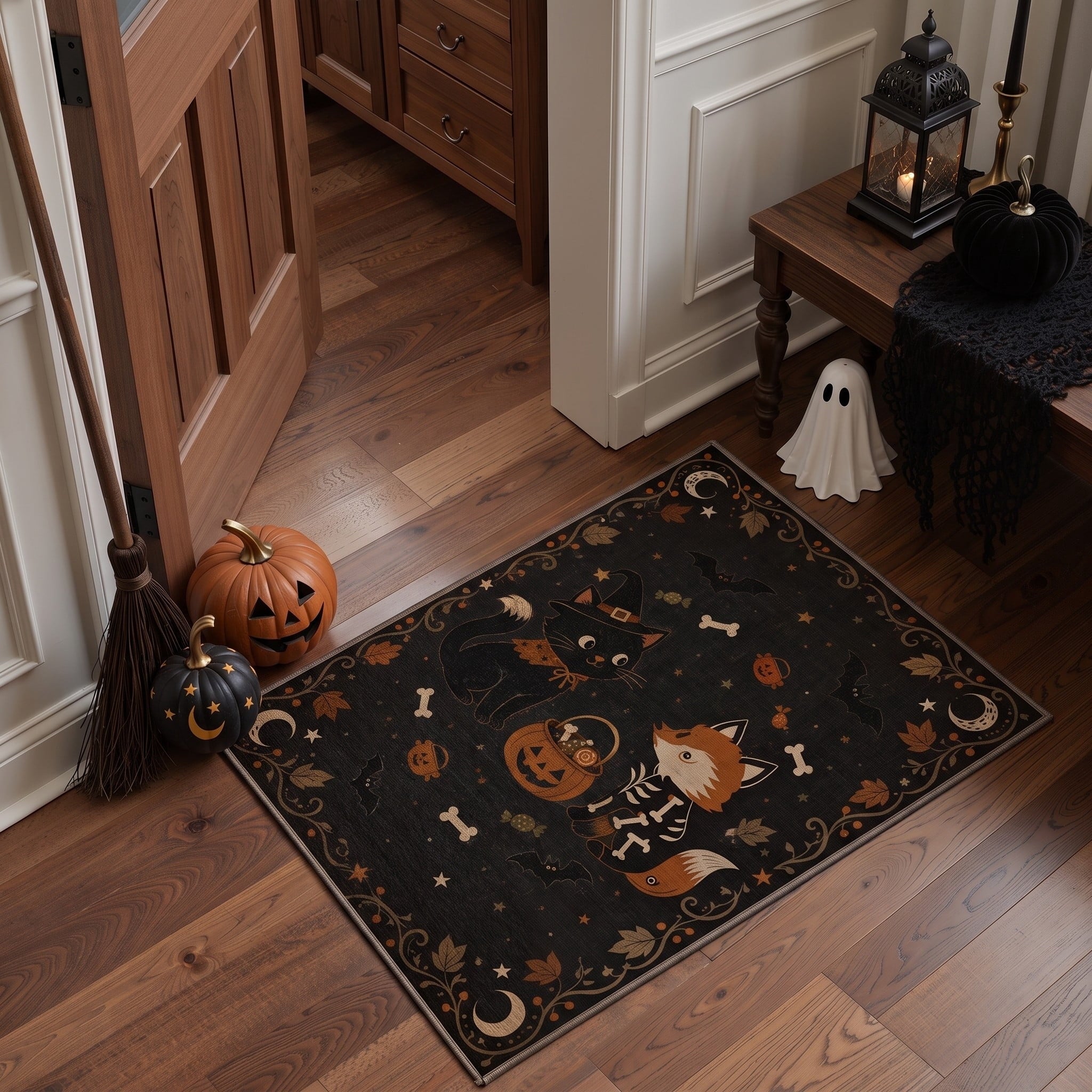 GENIMO 2'x7' Halloween Runner Rug, Washable Non Slip Soft Farmhouse Pumpkin Indoor Outdoor Hallway Runner for Porch Patio Kitchen Entryway, Vintage Sepia