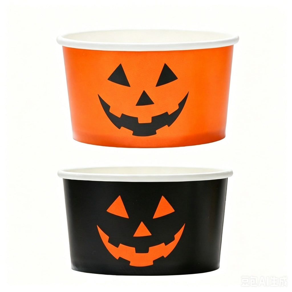 50Pcs Halloween Treat Snack Cups Ghost Pumpkin Face Pattern Disposable Paper Bowls 9oz Orange Black Paper Cups Dessert Ice Cream Bowls for Trick or Treat Halloween Movie Party Favor Supplies, 2 Style