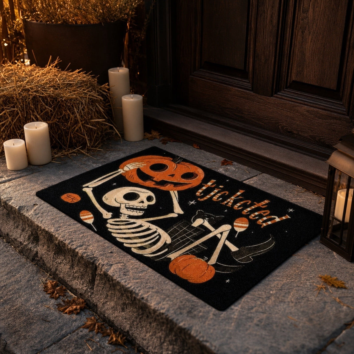 Halloween Ghost Dog Door Mat, Outdoor Coir Entrance Mat for Porch, Spooky Decor for Home Outdoor Entryway Black