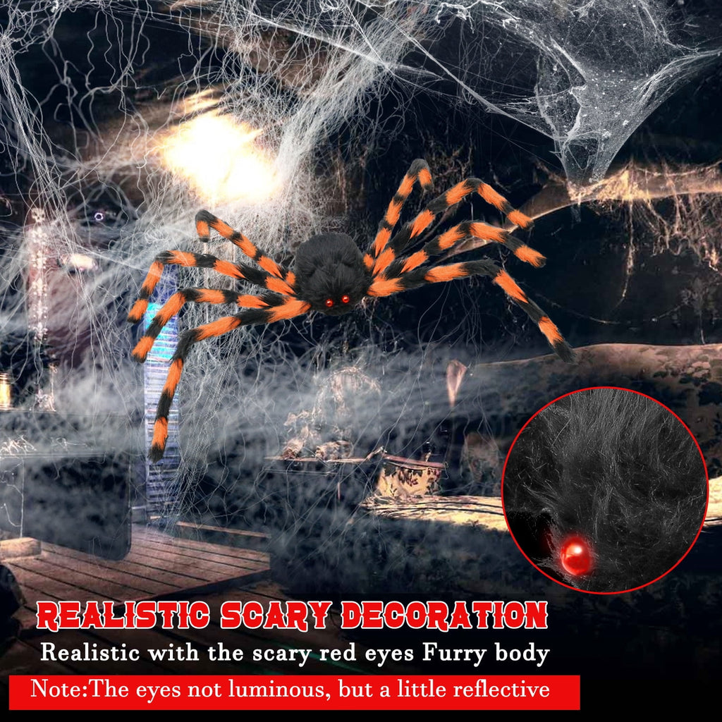 Innens 11.8ft Halloween 144 LED Purple Spider Web Lights with 35" Giant Spider Light up Cobweb Halloween Decorations for Indoor Ourdoor Garden Yard Home Patio (Black, 1Pc)