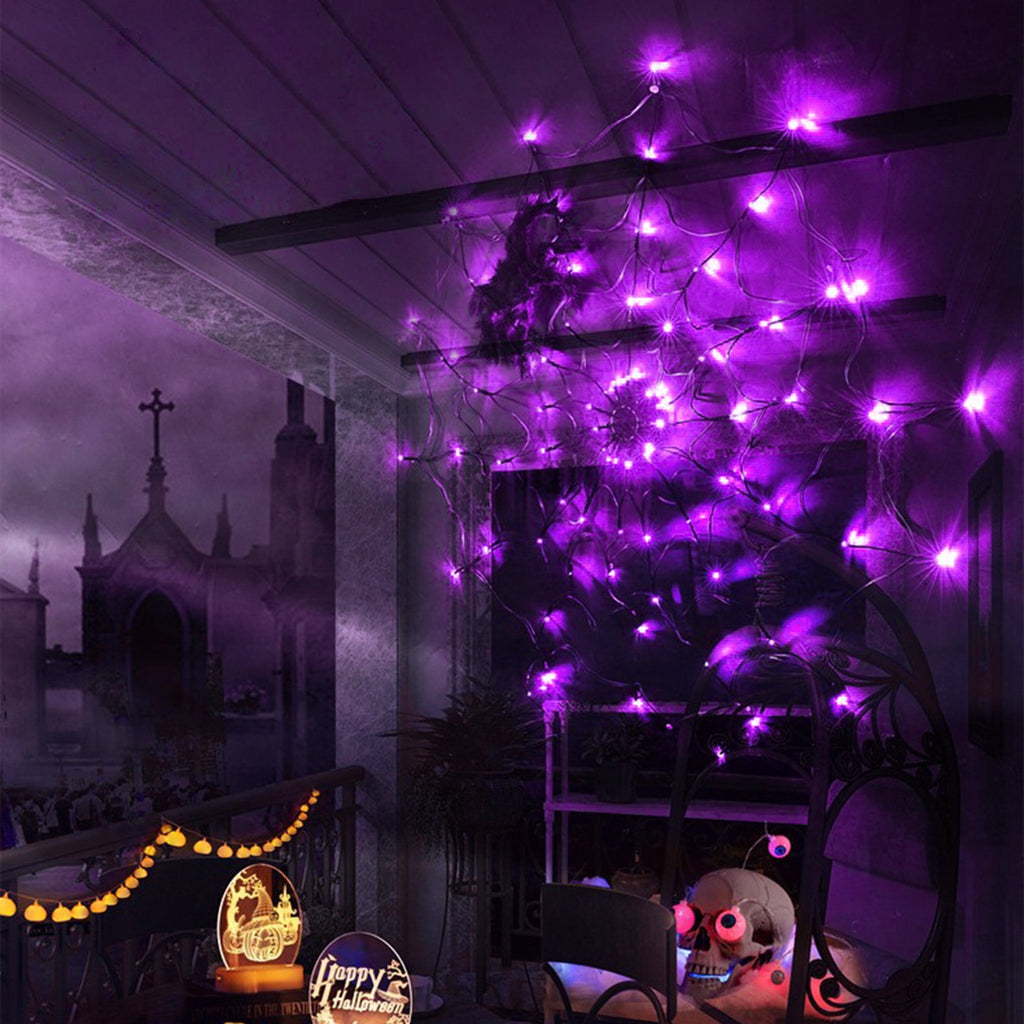 Halloween Arachnid Web Lights, 39 In Diameter 60 LED With Black Spider, Water Proof Colorful Web Lights With Remote Control for Halloween Indoor Outdoor Garden Patio Home Decoration