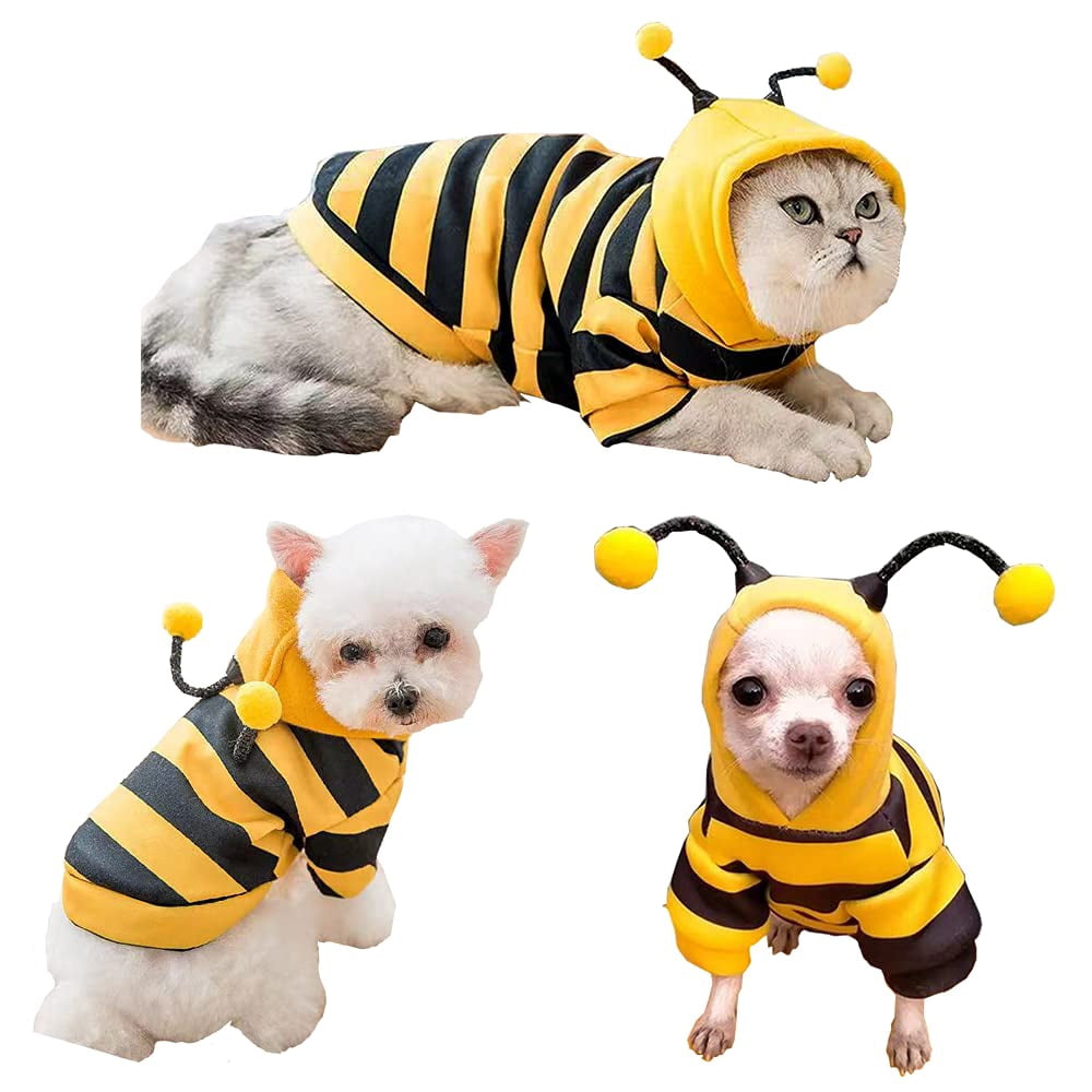 WILLED Pet Bee Halloween Costume, Dog Hoodies for Cats and Small Dogs, Holiday Cosplay Warm Clothes, Cute Puppy Christmas Outfits