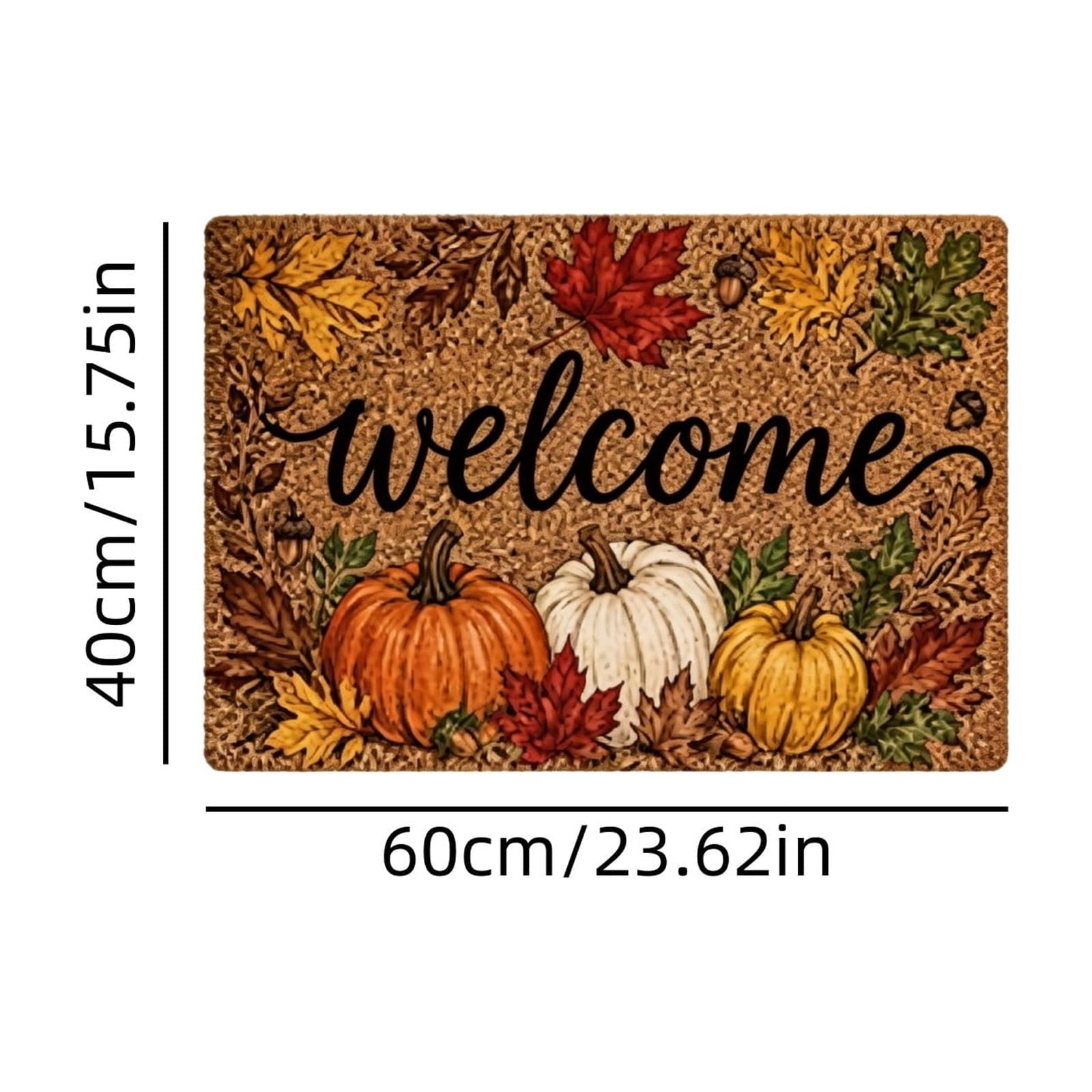 Fall Thanksgiving Welcome Doormat with Pumpkin Maple Leaf Design 15.75 x 23.62 Inch Crystal Velvet Seasonal Rug for Entryway Kitchen Home Decor