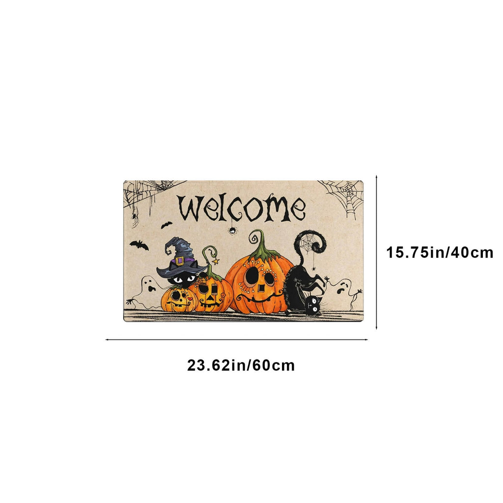 TOPRenddon Happy Halloween Door Mat, Front Door Mat Non Slip, Welcome Skull Ghost Yard Floor Doormat Kitchen Entry Outdoor Indoor Entrance