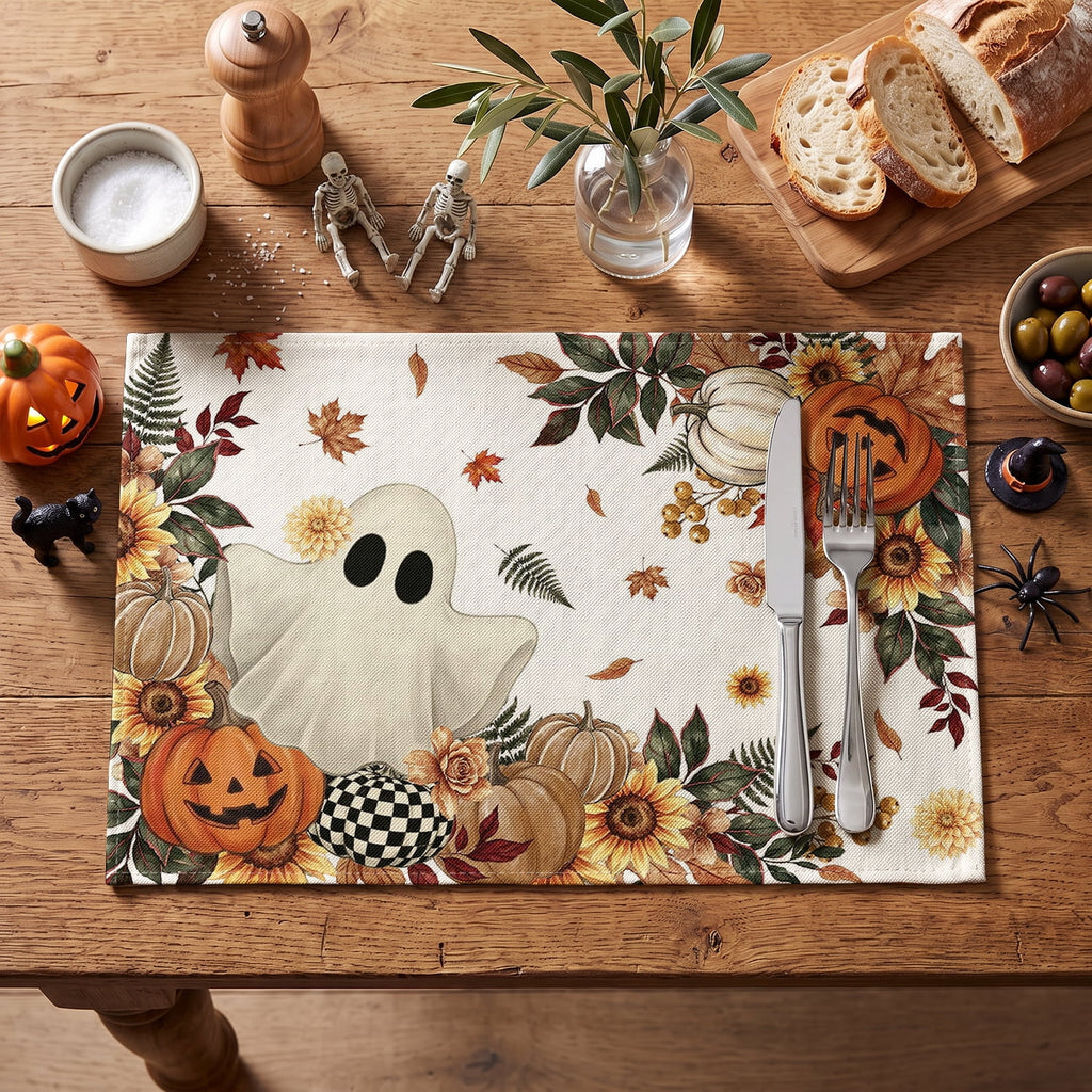 Smile Jack-O'-Lantern Spider Web Halloween Table Placemats Set of 4 Round 15 Inch Black