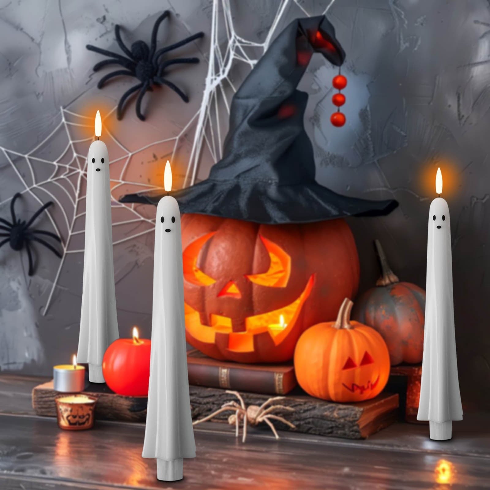 XGFHYJEH Halloween Decorations LED Candle Lights, 3pc Pumpkin Lantern, Halloween Indoor Decor, Halloween Table Decoration Ornament for Home Room Party