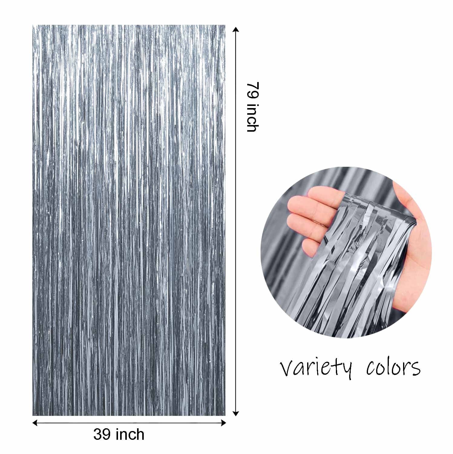 Sm:)e 2-Pack Light Bright Silver Foil Fringe Curtains for Events - Birthday, Wedding, Graduation, Christmas, Baby Shower, various festivals Decor Photo Booth Fun!