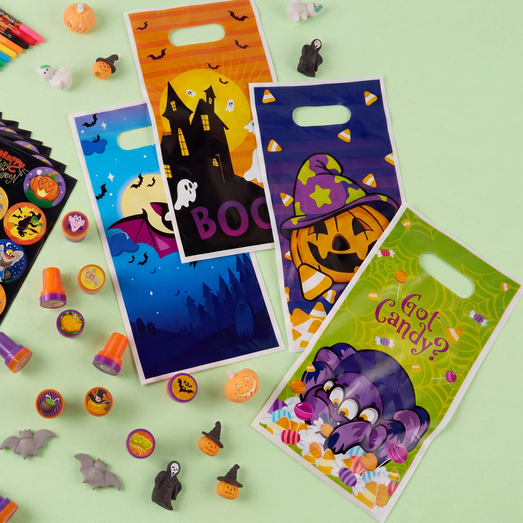 Joyfy 192 Pcs Halloween Stationery Set, Halloween Markers Rulers Stickers Erasers Stamps Notebooks Bags Party Favors,Halloween Trick or Treat Bags,Halloween Gifts for Kids,Classroom Favors