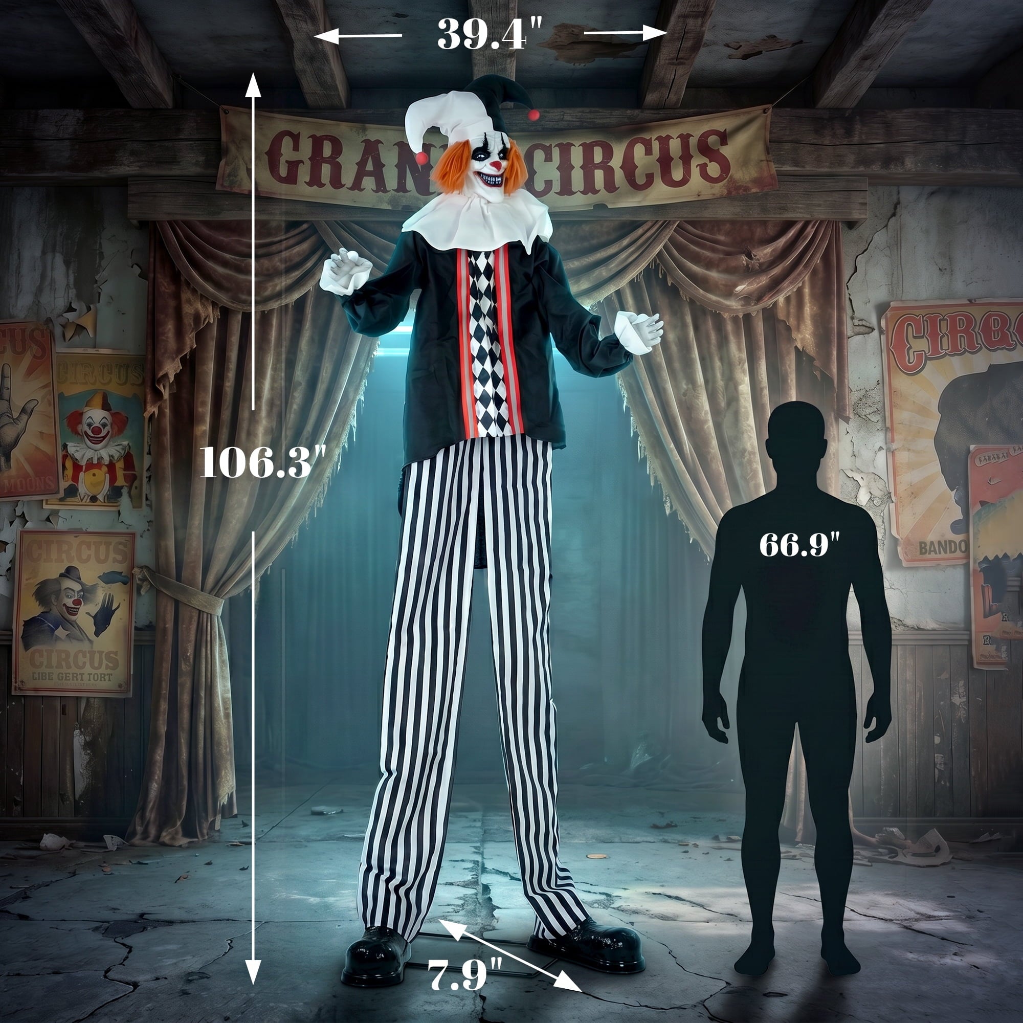 HOMCOM Large Animated Clown Halloween Decorations with Sound Touch Activated, Light Up Eyes, Animated Prop