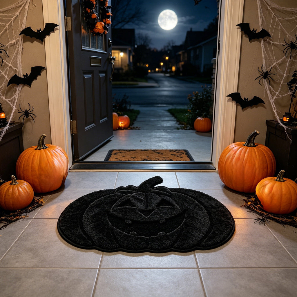 BZPIZ Halloween Cute Pumpkin Door Mat for Front Door, Doormat Outside Entrance, Halloween Decor for Porch and Entryway, Indoor & Outdoor Use Orange