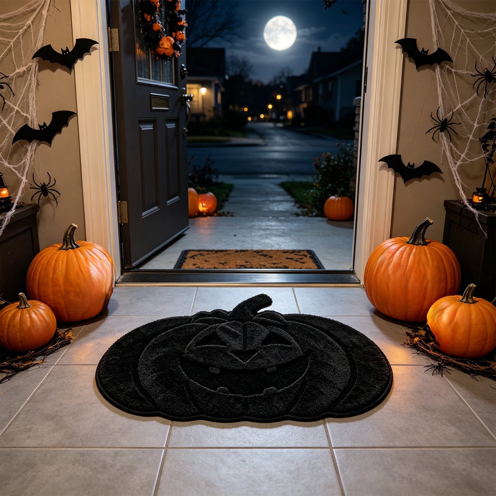 BZPIZ Halloween Cute Pumpkin Door Mat for Front Door, Doormat Outside Entrance, Halloween Decor for Porch and Entryway, Indoor & Outdoor Use Orange