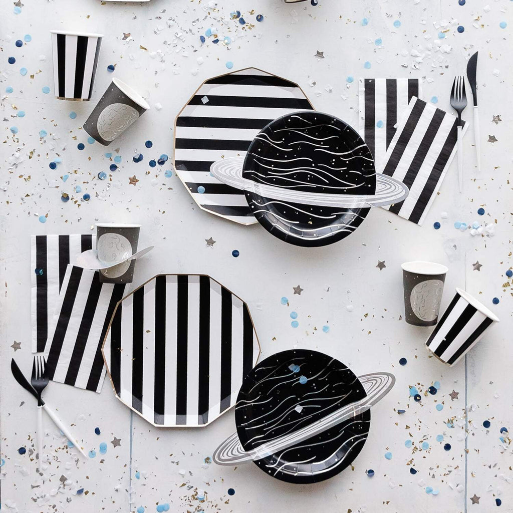 Bonjour Fête Black Stripe Paper Party Cups, Disposable Party Supplies, 8 Count, 12 Oz, Birthday, Halloween, New Years Eve