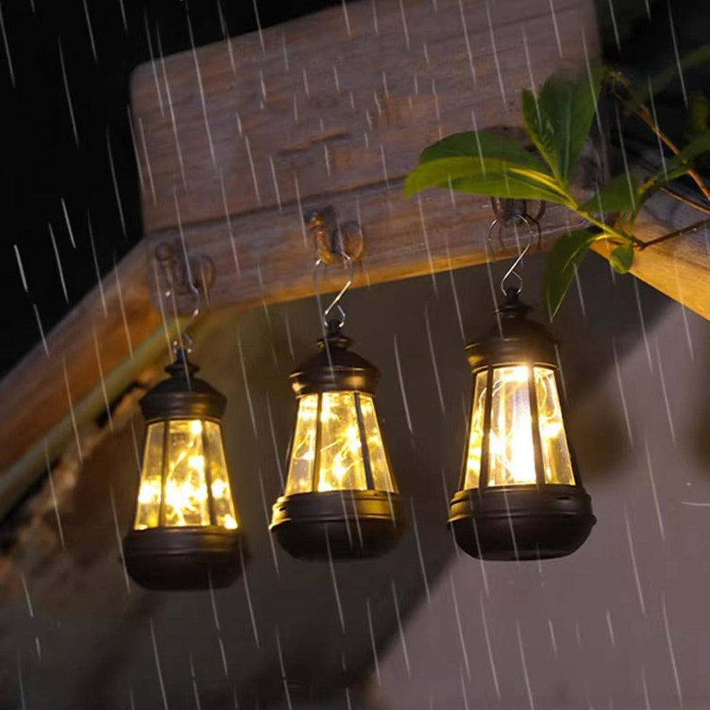 3.35IN Vintage Mini Solar Hanging Lantern Lights, Warm Fairy String LED Solar Powered Outdoor Lanterns, Waterproof Retro Solar Hanging Lights for Garden Tree Patio Yard Porch Decor