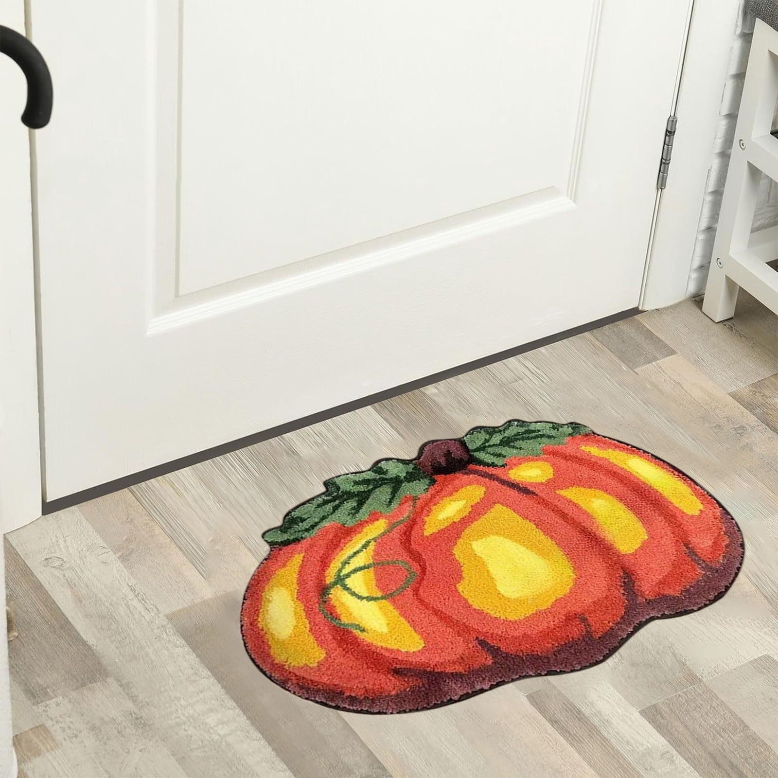Fall Bathroom Rug Cute Pumpkin Shape Bath Mat Autumn Orange Non Slip Shower Rugs Foot Mat Front Door Mat Carpet Floor Rug for Kitchen Bedroom Living Room Family Decor
