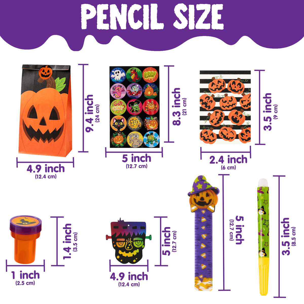 Joyfy 192 Pcs Halloween Stationery Set, Halloween Markers Rulers Stickers Erasers Stamps Notebooks Bags Party Favors,Halloween Trick or Treat Bags,Halloween Gifts for Kids,Classroom Favors