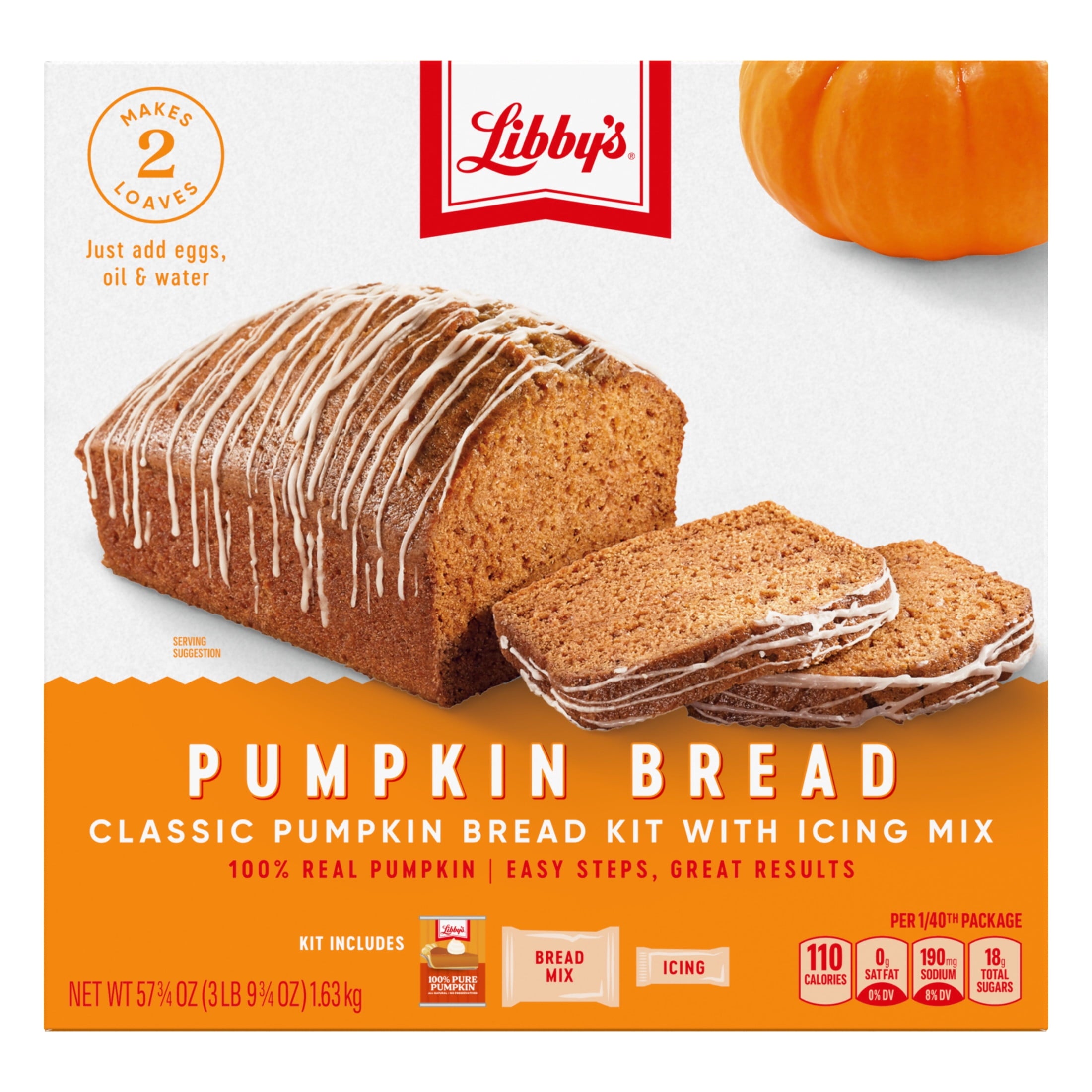 Libby's Pumpkin Bread Kit With Icing Baking Mix Dessert, 57.75 oz Box