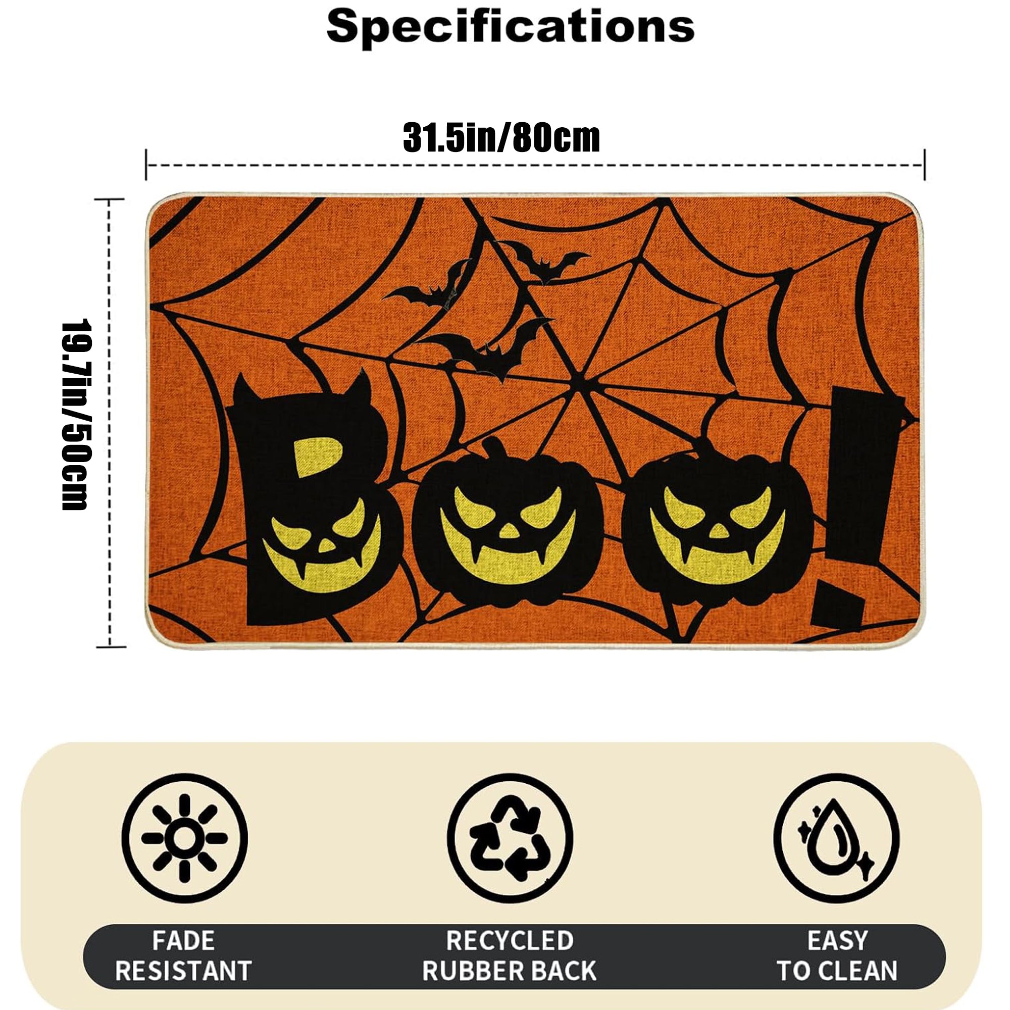 NIETEIN Halloween Door Mat Pumpkin Cat Gnomes Non-Slip Washable 31.5x19.7 Inch (Pumpkin Spider Web BOO)