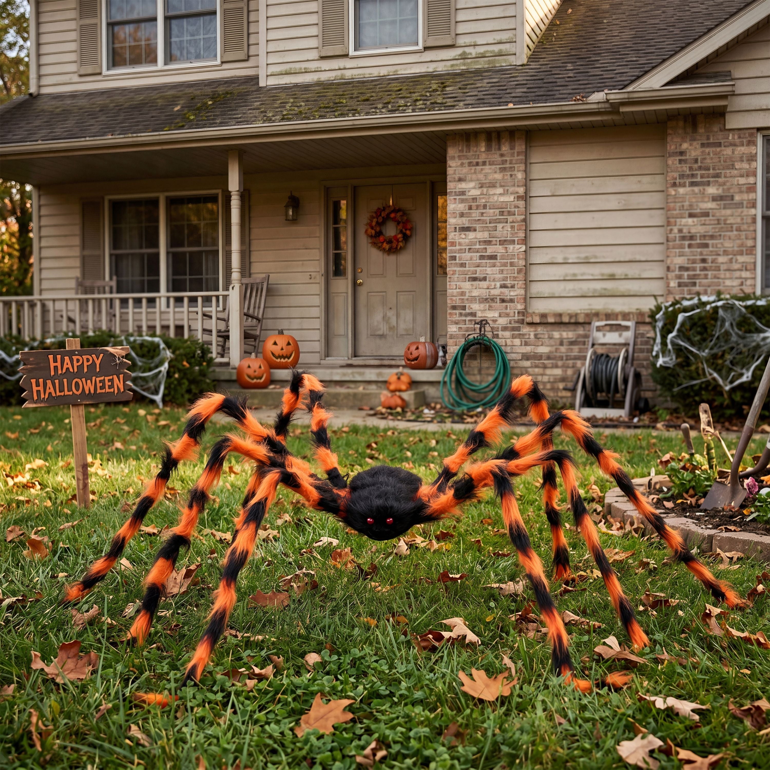 Joyfy 5 ft Scary Giant Spider Halloween Decorations Outdoor,Poseable Spider Lifelike Hairy Prop for Yard,Haunted House,Tree or Porch Party Decorations,Black