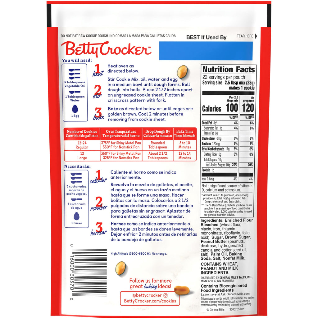 Betty Crocker Peanut Butter Cookies, Cookie Baking Mix, 17.5 oz