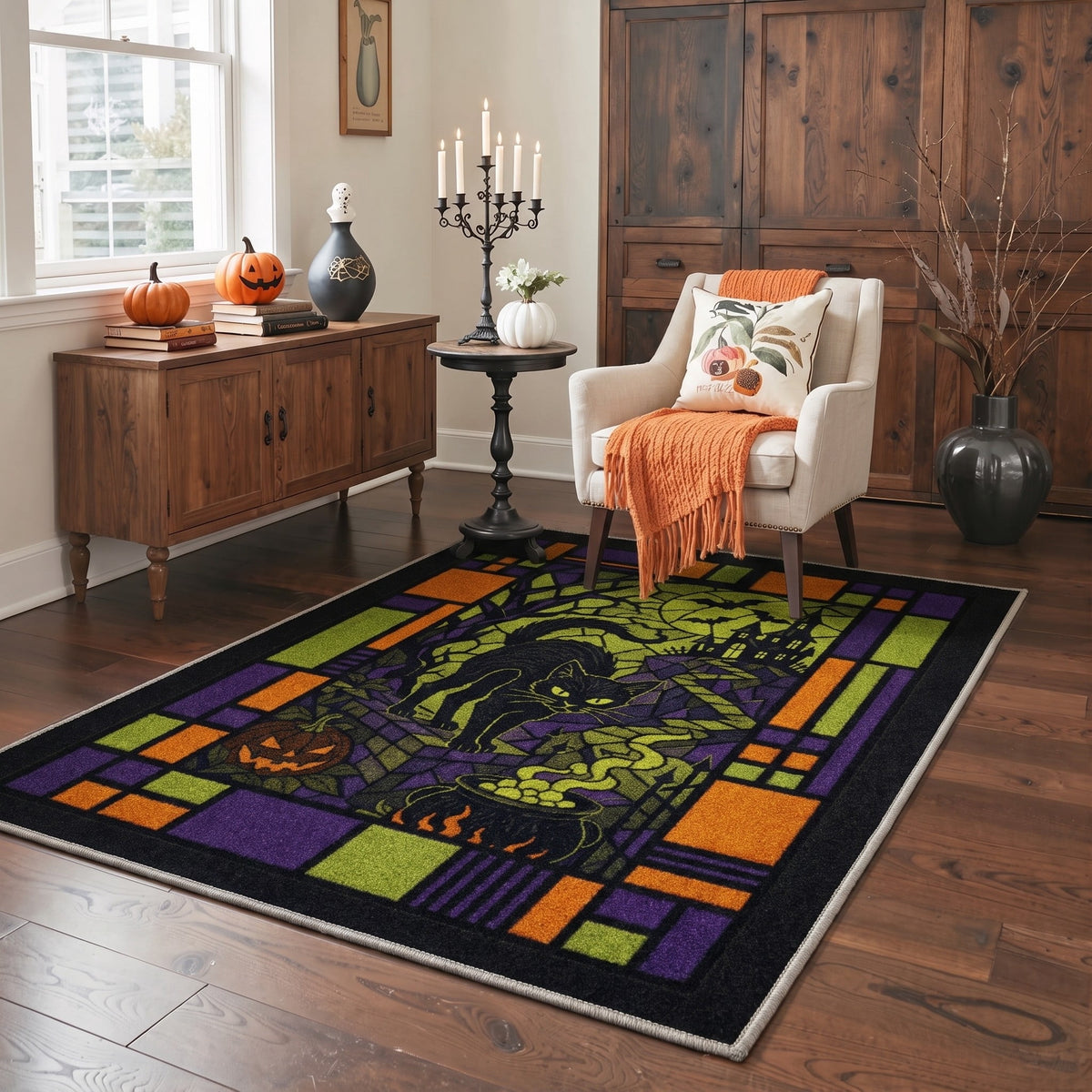 GENIMO 2'x7' Halloween Runner Rug, Washable Non Slip Soft Gothic Raven Indoor Outdoor Hallway Runner for Porch Patio Kitchen Entryway, Rust Orange