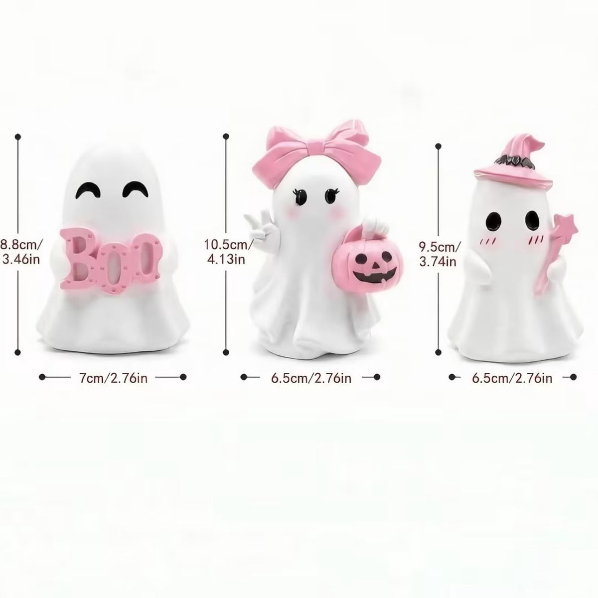 Pink Halloween Decor Ghost Candy Bowl Figurine with Bow and Scalloped Holder for Indoor Tabletop Decor and Party Favor Display