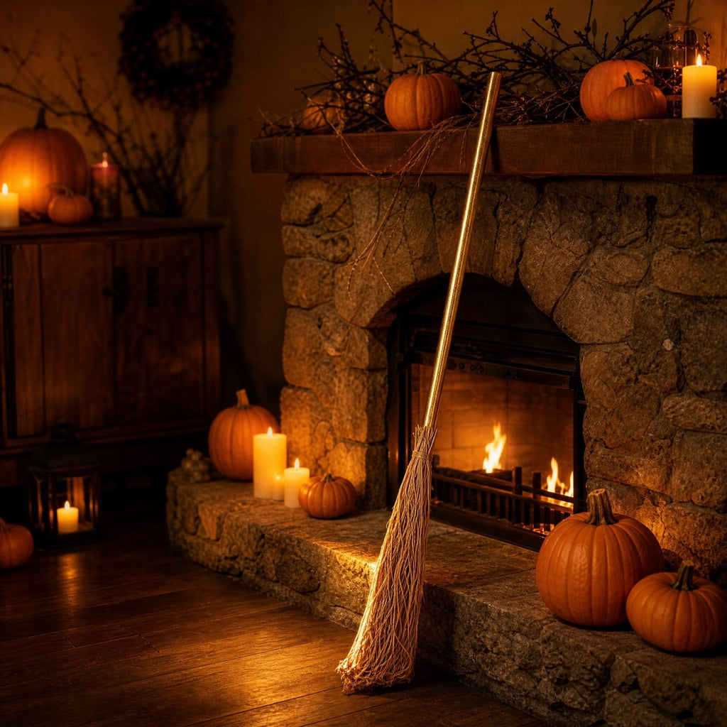 Halloween Decoration Indoor, 5.5 Ft Giant Light-Up Witches Broom, Rustic Halloween Decor for Porch, Yard, Front Door