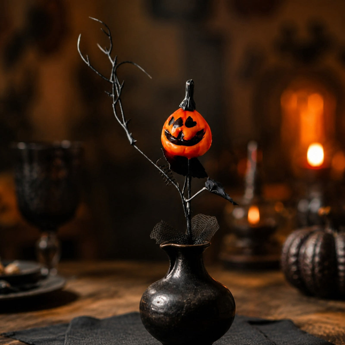 1Pc Halloween Mini Pumpkin Branches Artificial Black Twigs Vase Fillers for Table Mantel Centerpiece Creepy Gothic Scary House Decor